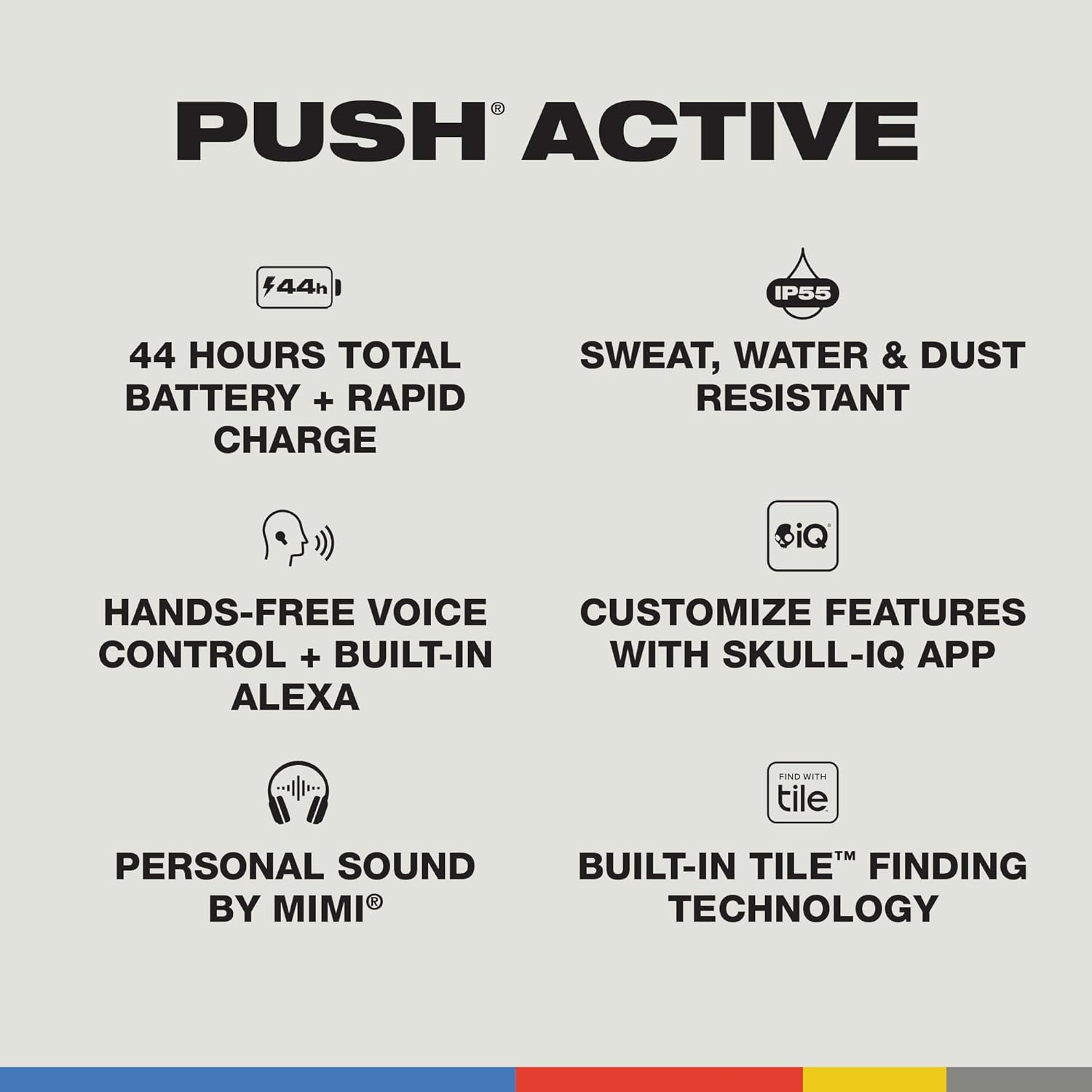 Skullcandy Push Active In-Ear Wireless Earbuds, 43 Hr Battery, Skull-Iq, Alexa Enabled, Microphone, Works with Iphone Android and Bluetooth Devices - True Black/Orange image number 1