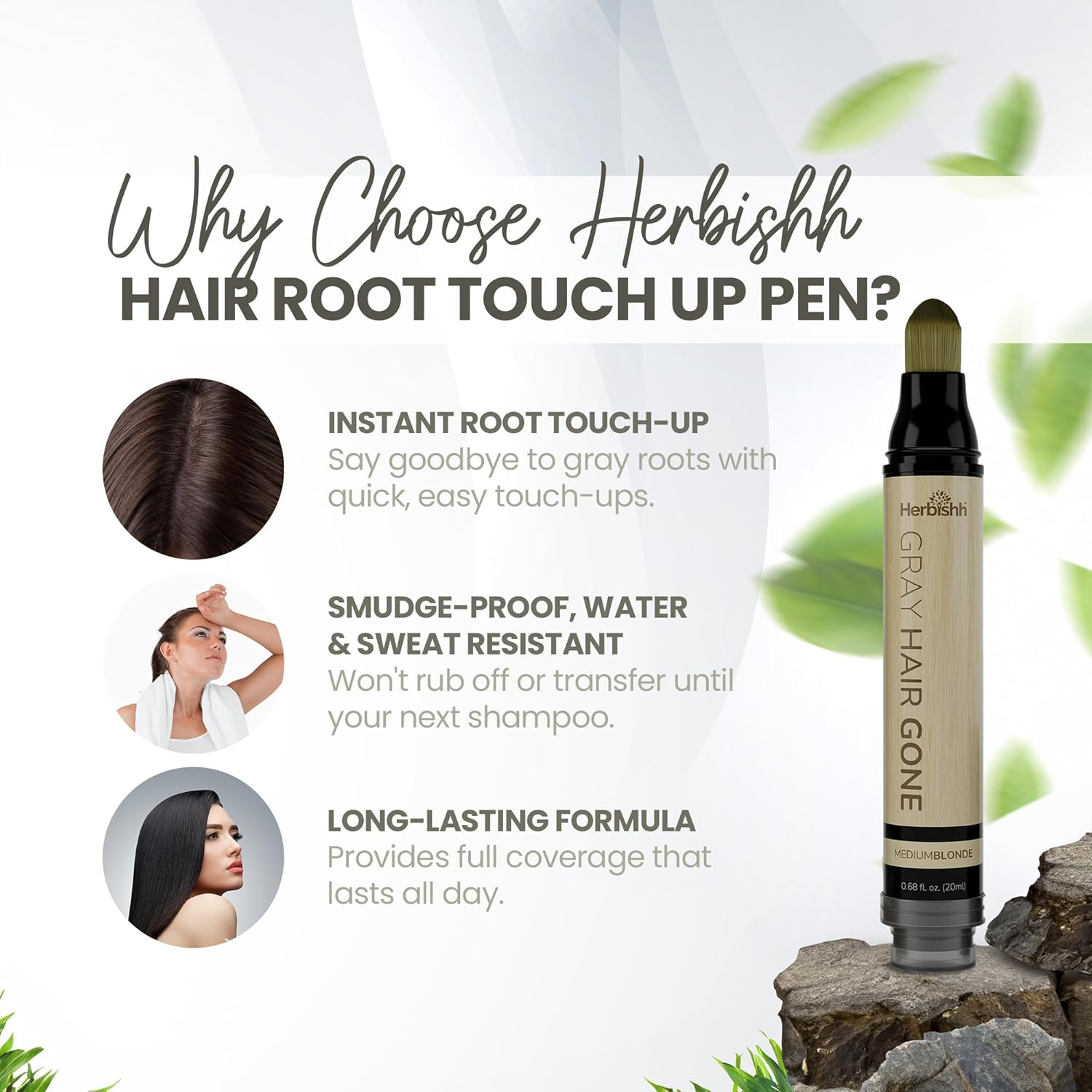 Herbishh Hair Root Touch-Up Pen, Instant Gray Coverage & Hair Loss Cover Up, Concealer for Thin Hairlines, Water Resistant & Semi Permanent Smudge Proof Hair Color, Washable (Medium Blonde, 0.68) image number 5