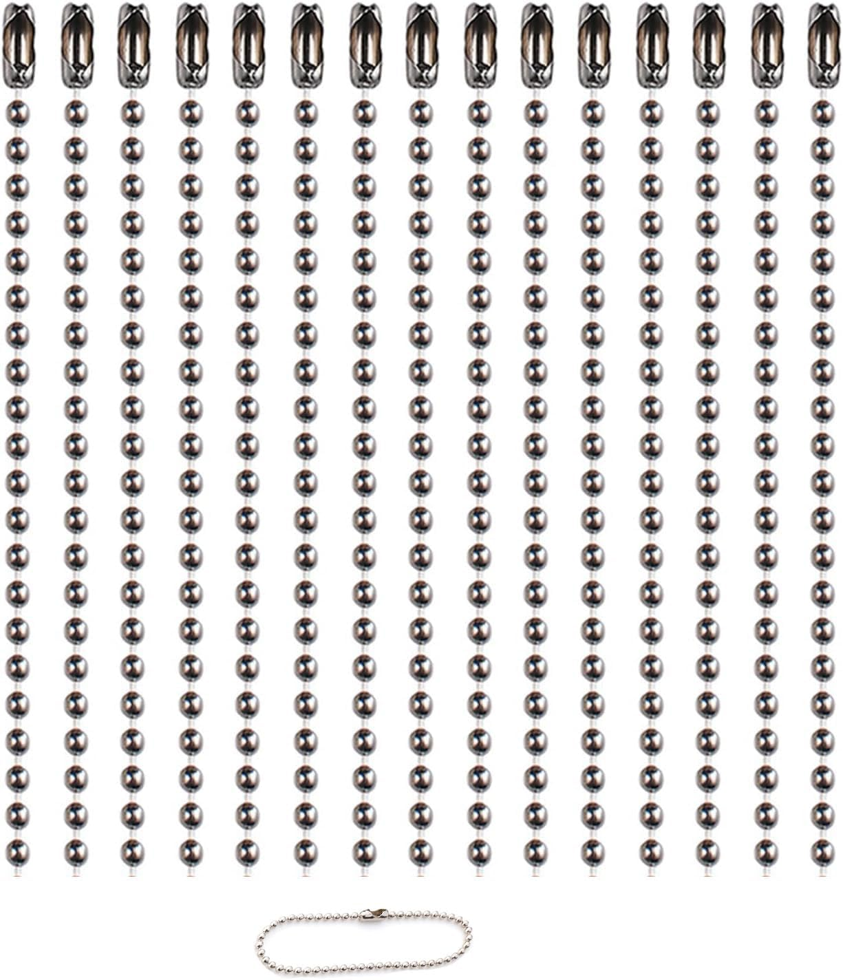 Pack of 100 Metal Bead Ball Chains with Connector,10Cm Long 2.4Mm Diameter Adjustable Steel Ball Circles Connector Clasp,Stainless Steel Dog Tag Necklace Chains,Beaded Key Circles for Jewelry Making Supplies Necklace Earring Bracelet Findings DIY Craft Accessories