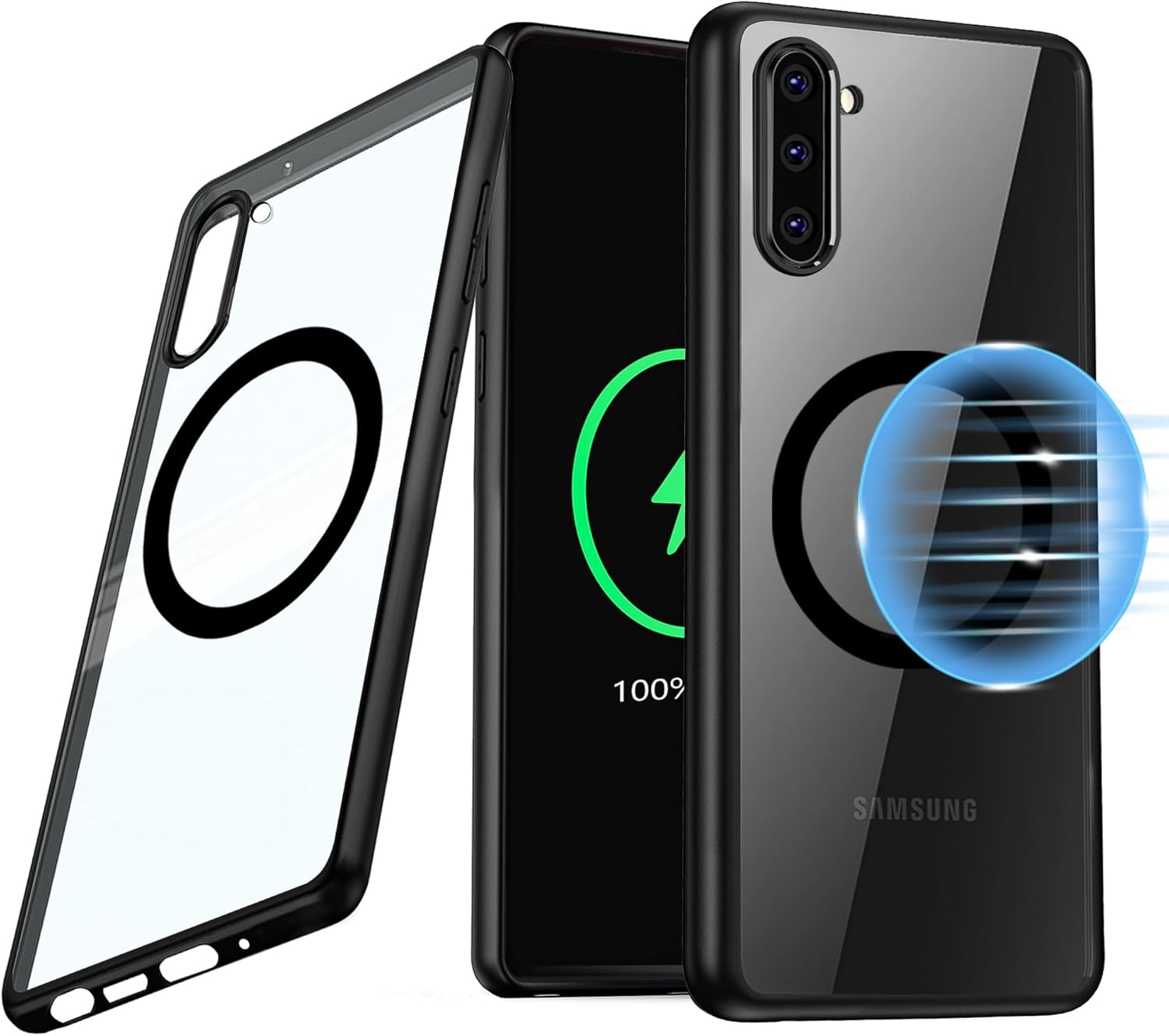 Guizzcg for Samsung Galaxy S10+ / S10 plus Case [Compatible with Magsafe] Flexible TPU Bumper + Clear Back Slim Shockproof Drop Protection,Magnetic Cover for Galaxy S10 plus -Black