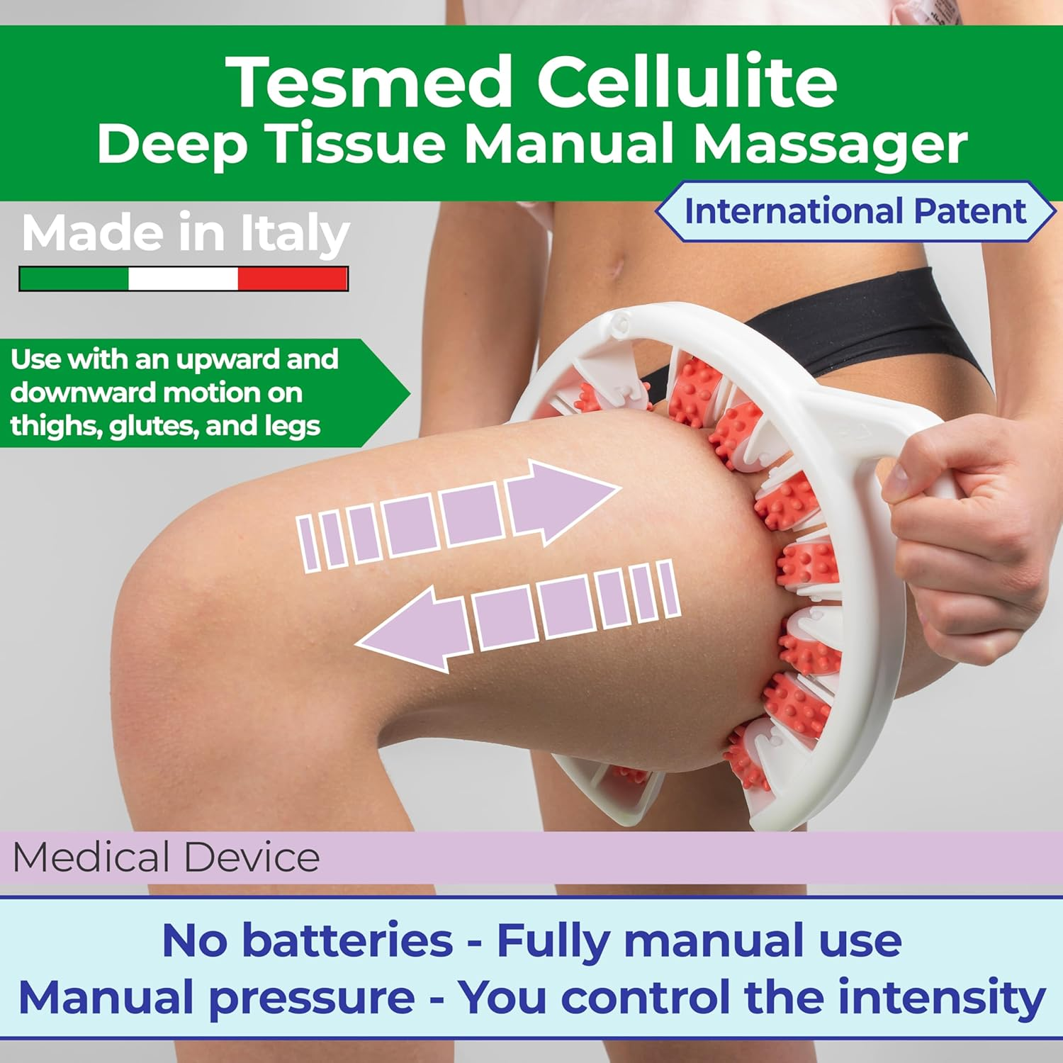 TESMED Cellulite Massager Made in Italy, Patent-Pending Anti-Cellulite Device with Convertible and Divergent Rollers That Lift and Smooth Skin (Pink) - Rose image number 5