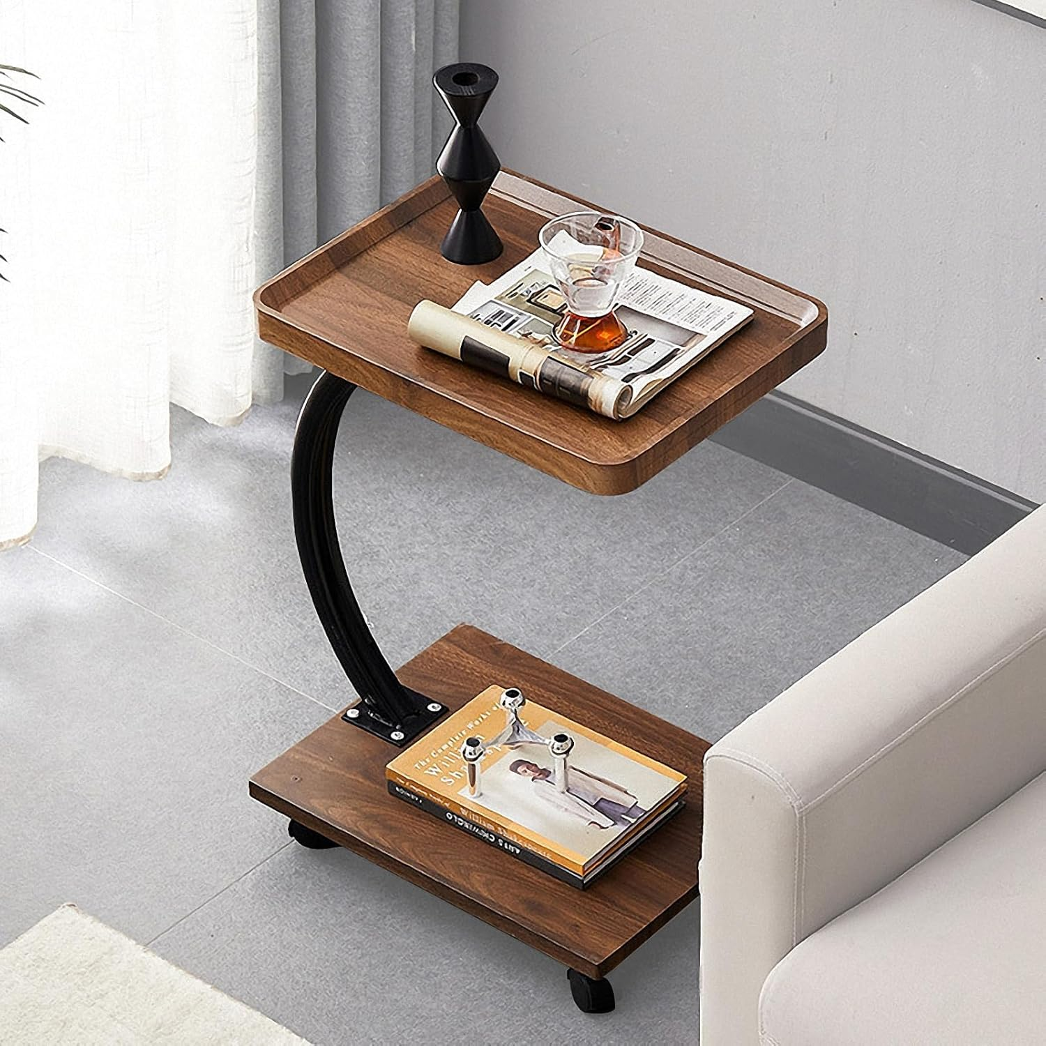 XICEN C Shaped Side Table, Small C Shaped End Table for Sofa and Bed, Couch Side Tables That Slide under (C)