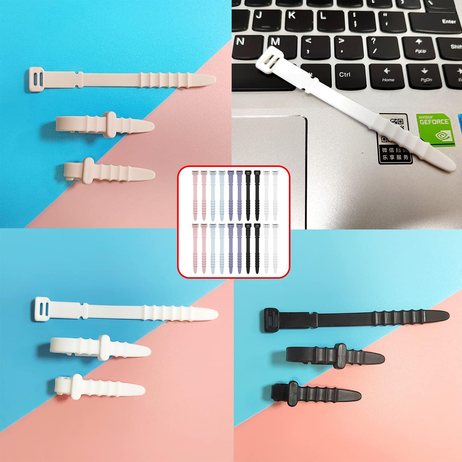 Taicols Zip Ties, 20 Pcs Reusable Silicone Cable Ties, Adjustable Strap Wire Management, Cable Organiser Straps, Cable Straps for Wire, Elastic Cable Organizer for Home Office Table Desk(5 Colors)
