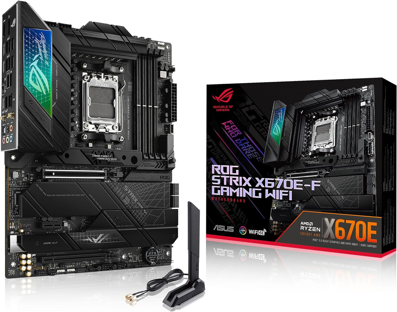 ASUS ROG Strix X670E-F Gaming WIFI6E Socket AM5 (LGA 1718) Ryzen 7000 Gaming Motherboard(Pcie 5.0, DDR5,16 + 2 Power Stages,Four M.2 Slots with Heatsinks,Usb 3.2 Gen 2X2,Ai Cooling II, and Aura Sync) image number 1