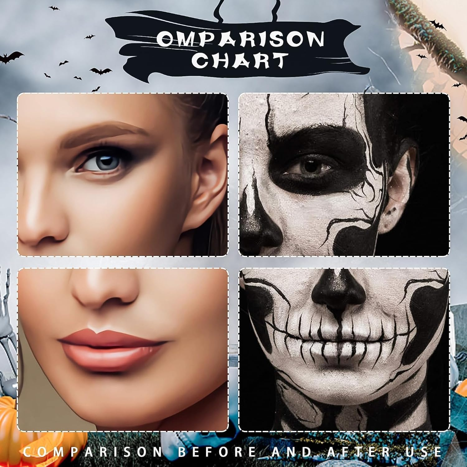 White Black Face Paint Makeup Halloween - Halloween Face Paints Kit, Skeleton Zombie Clown Makeup Halloween, Body Paint for Fancy Dress Festivals