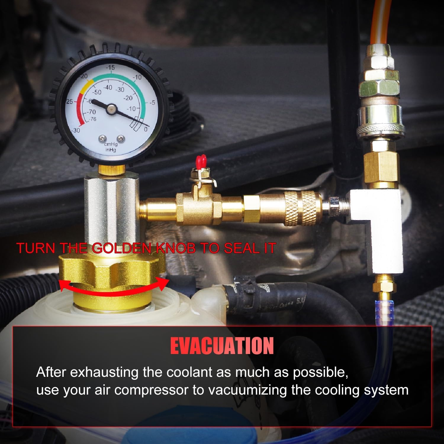 JIFETOR Cooling System Vacuum Purge Radiator Coolant Refill Tool Kit, Automotive Water Tank Pneumatic Vacuum Antifreeze Change Filler Set, with 4 Sizes Adapter Case Hose for Car Van SUV Truck - Red Case image number 6
