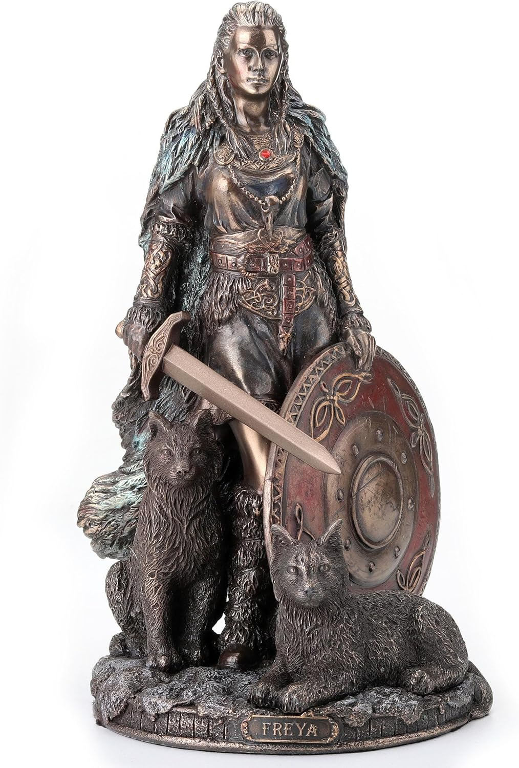 Veronese Design 8 1/4 Shield Maiden Freya Norse Goddess of Love Beauty and War Cold Cast Resin Sculpture Antique Bronze Finish Statue