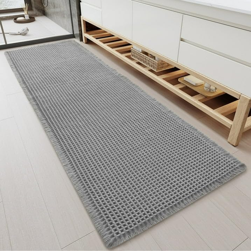 Rvolst Bath Mat Rug for Bathroom Waffle Woven Bathroom Mat Super Absorbent Machine Washable Non Slip Farmhouse Boho Bathroom Rug 46X77Cm Brown