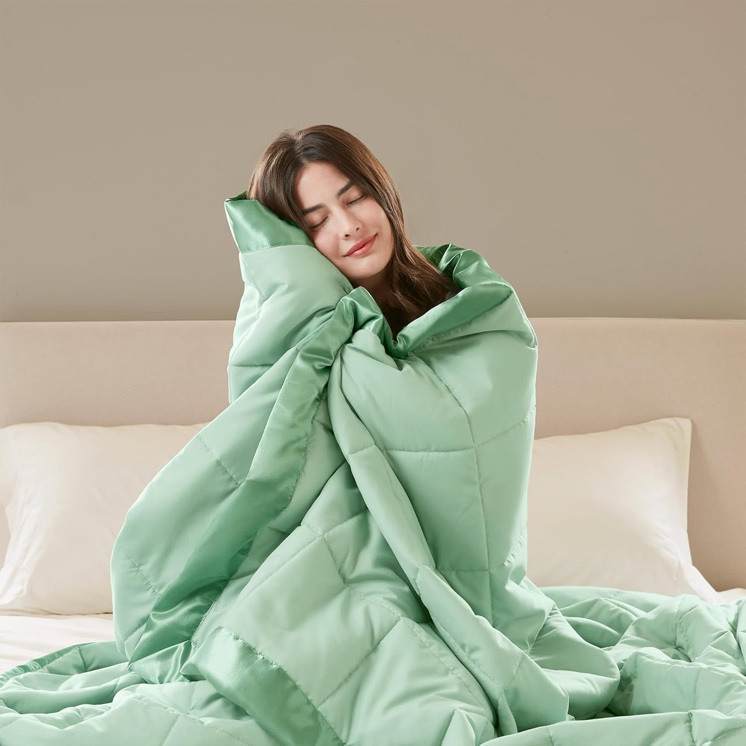 Madison Park Windom down Alternative Blanket, Premium 3M Scotchgard Moisture Wicking Treatment, Lightweight and Soft Bed Cover for All Season, Satin Trim, Seafoam Full/Queen image number 7