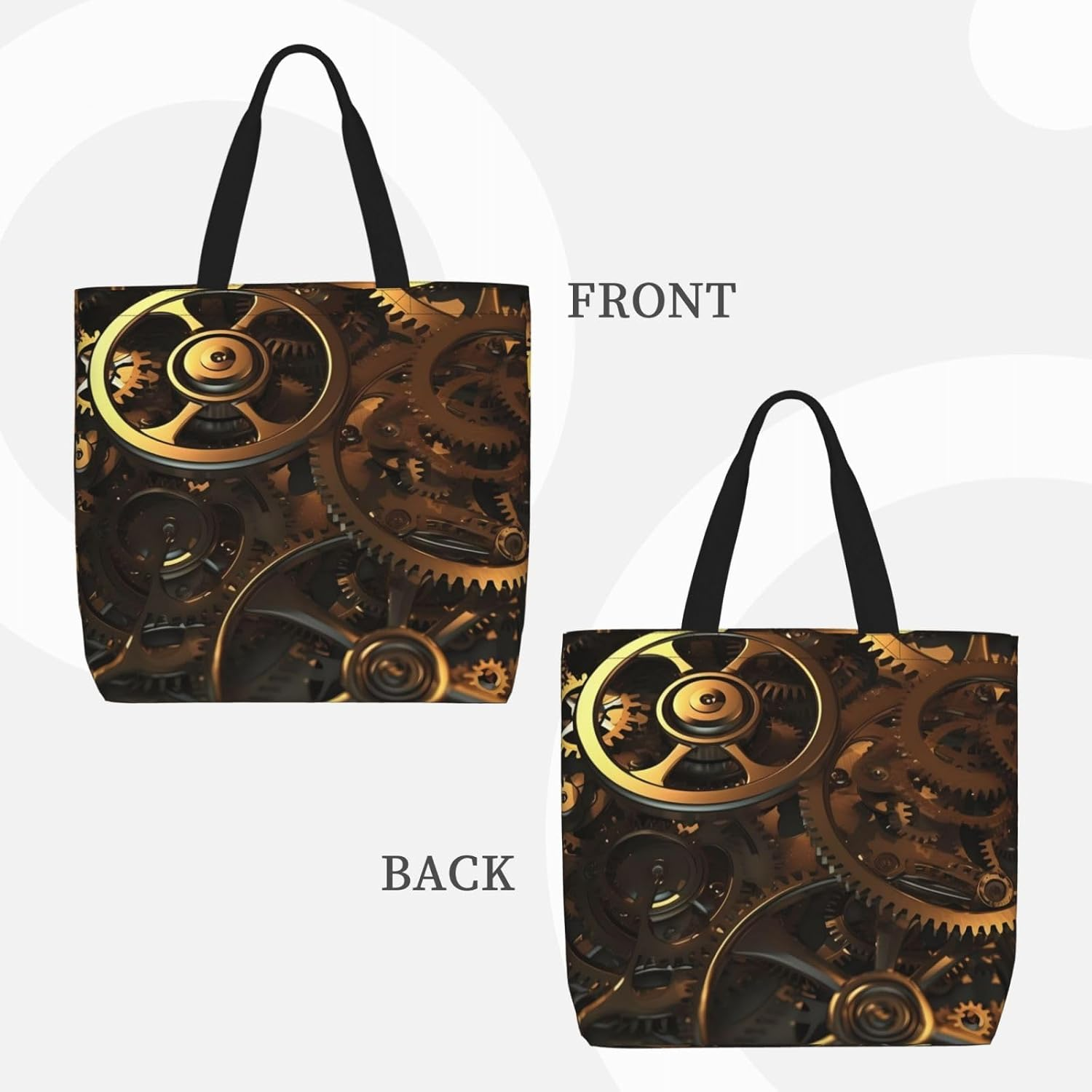 STVYUKL Cool Steampunk Gears Tote Bag for Women Casual Portable Shopping Handbags with Zipper Inner Pocket Reusable Waterproof Beach Grocery Bag for Shopping Travel Work, Black, One Size image number 2