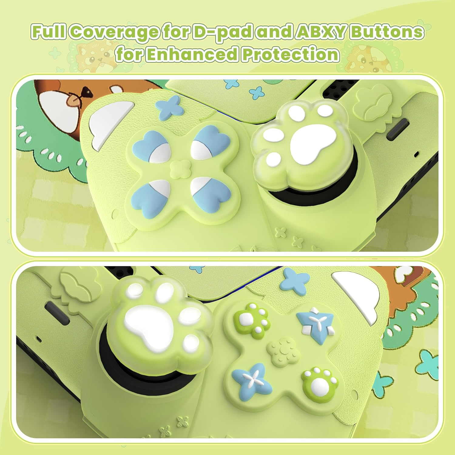 Playvital Cute Spring Lesser Panda Silicone Cover for Ps5 Controller with Joystick Cap and Sticker, Anti-Grip Shockproof Skin, Compatible with Charging Station, Eustoma Green image number 5
