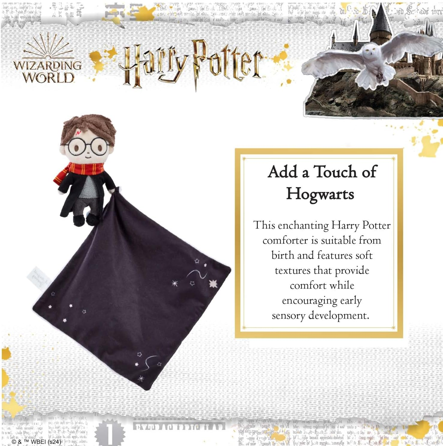 Rainbow Designs Harry Potter Comfort Blanket for Newborns - Soft Velvety Comforter with Star Details - Huggable Cuddle Companion for Babies from Birth - Blue image number 2