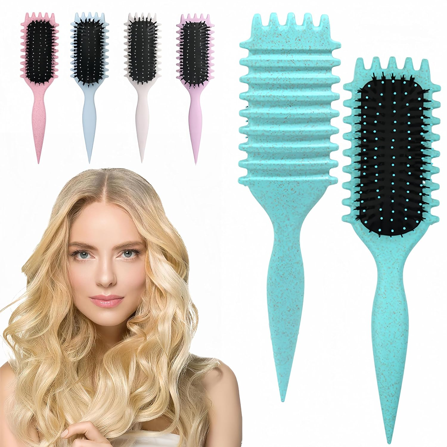 Curly Hair Brush - Detangling Styling for Men Women, Reduces Frizz Breakage, Curl Brush for All Hair Types (Green) image number 3