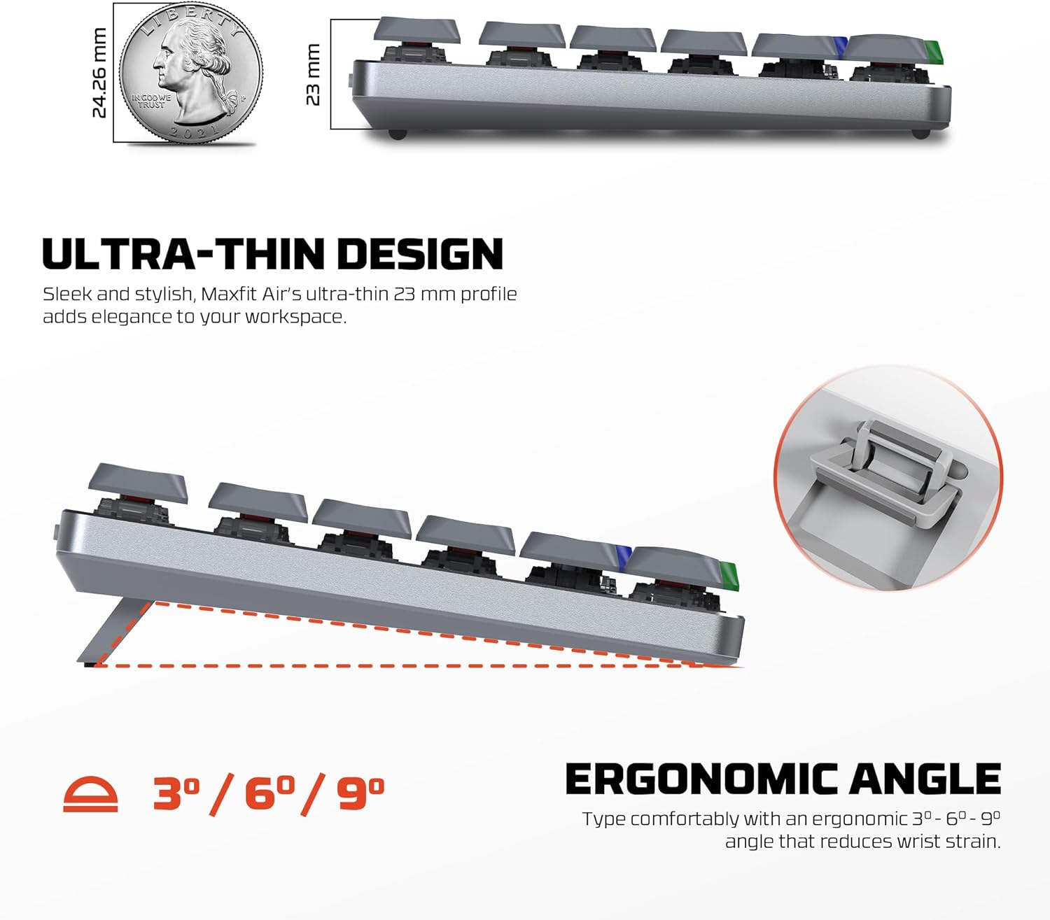 Fantech MK915 75% Wireless Mechanical Keyboard, Aluminum Frame Ultra-Thin Tri-Mode Connection Low Profile Ergonomic Keyboard PBT Double Shot Keycaps for Windows/Mac (Super Maxfit AIR83) (Brown Switch) image number 2