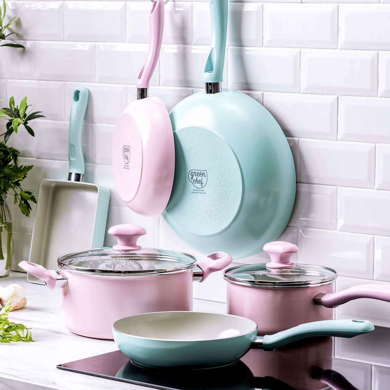 Greenpan Green Chef Fry Pan 10.2 Inches (26 Cm), IH Compatible, Ceramic Finish, Non-Stick Interior and Exterior for Easy Cleaning, Non-Toxic, Earth Color, Mint Green image number 3