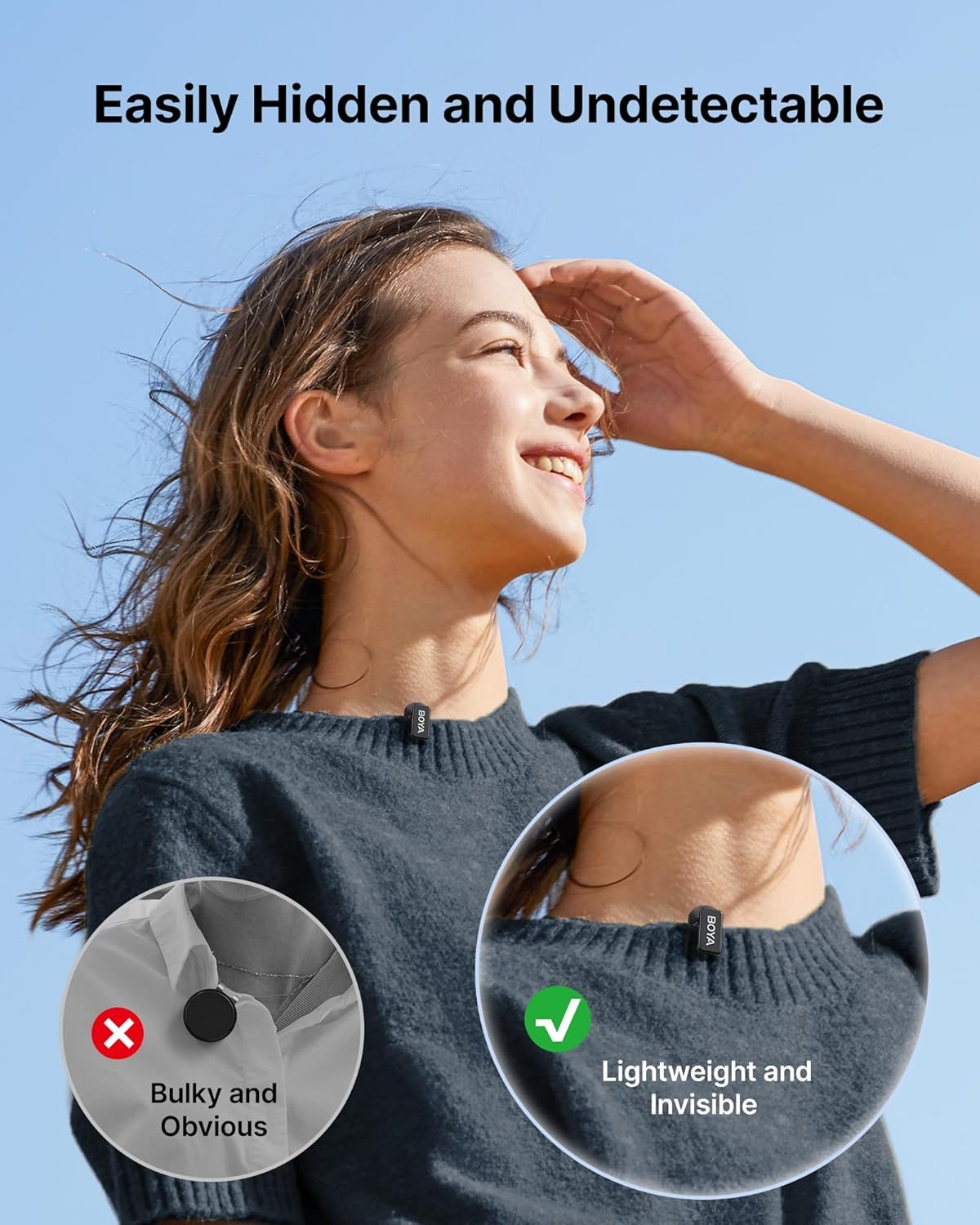 BOYA Mini 2 USB-C Wireless Lavalier Microphone for Andriod Iphone15/16/17, Ultra Mini Lapel Mics with Safety Track,Dual Channel,Noise Reduction,30H Usage, Metal Clip for Tiktok Youtube image number 3