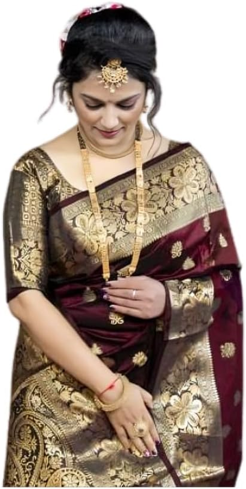 C J Enterprise Women Pure Banarasi Silk Kanjivaram Style Blouse Wedding Saree (Vruksh)