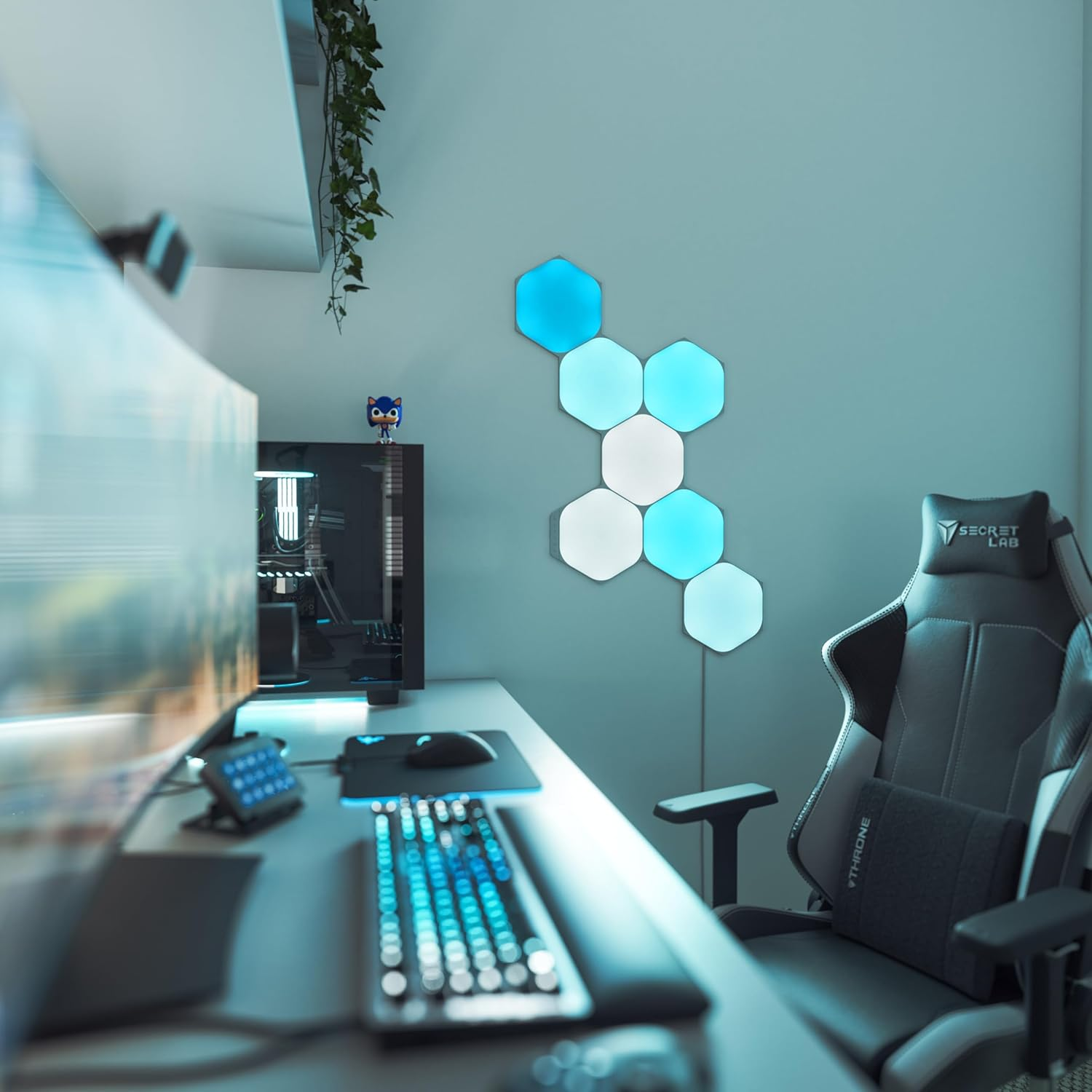 Nanoleaf Shapes Wifi and Thread Smart RGBW 16M+ Color LED Dimmable Gaming and Home Decor Wall Lights Starter Kit Hexagons 7 Pack image number 1