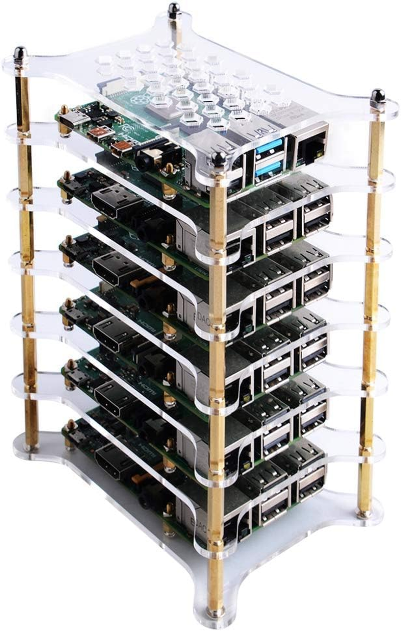 Geeekpi 6-Layers for Raspberry Pi Cluster Case, Rack Case with Raspberry Pi Heatsinks Stackable Case Stack Enclosure for Raspberry Pi 4/3/2 Model B, for Raspberry Pi 3 Model B+ (Clear) (Clear) - Brown image number 6
