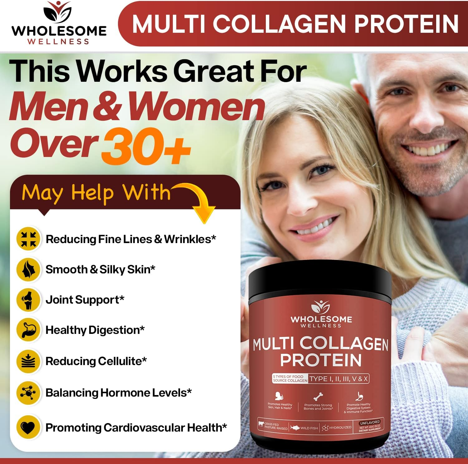 Multi-Collagen Protein Powder Hydrolyzed - Type I, II, III, V, X - Grass-Fed All-In-One Super Bone Broth + Collagen - Premium Quality Blend of Grass-Fed Beef, Chicken, Wild Fish and Eggshell Collagen image number 6