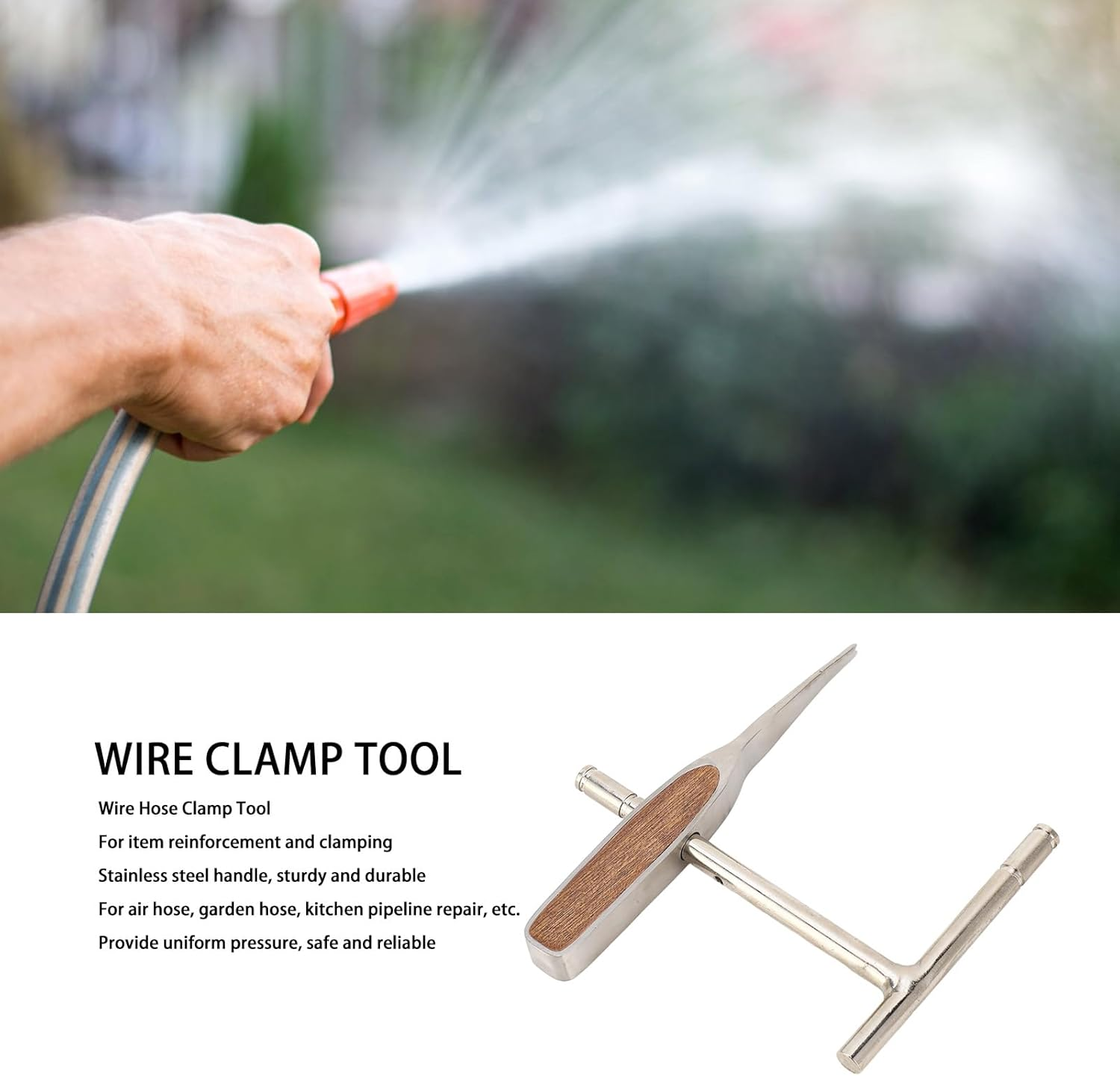 Manual Wire Clamp Tool for Machinist Carpenter, High Hardness Stainless Steel Wooden Multifunctional Hose Tensioner for Repairing Air and Garden Hoses, Kitchen Pipes