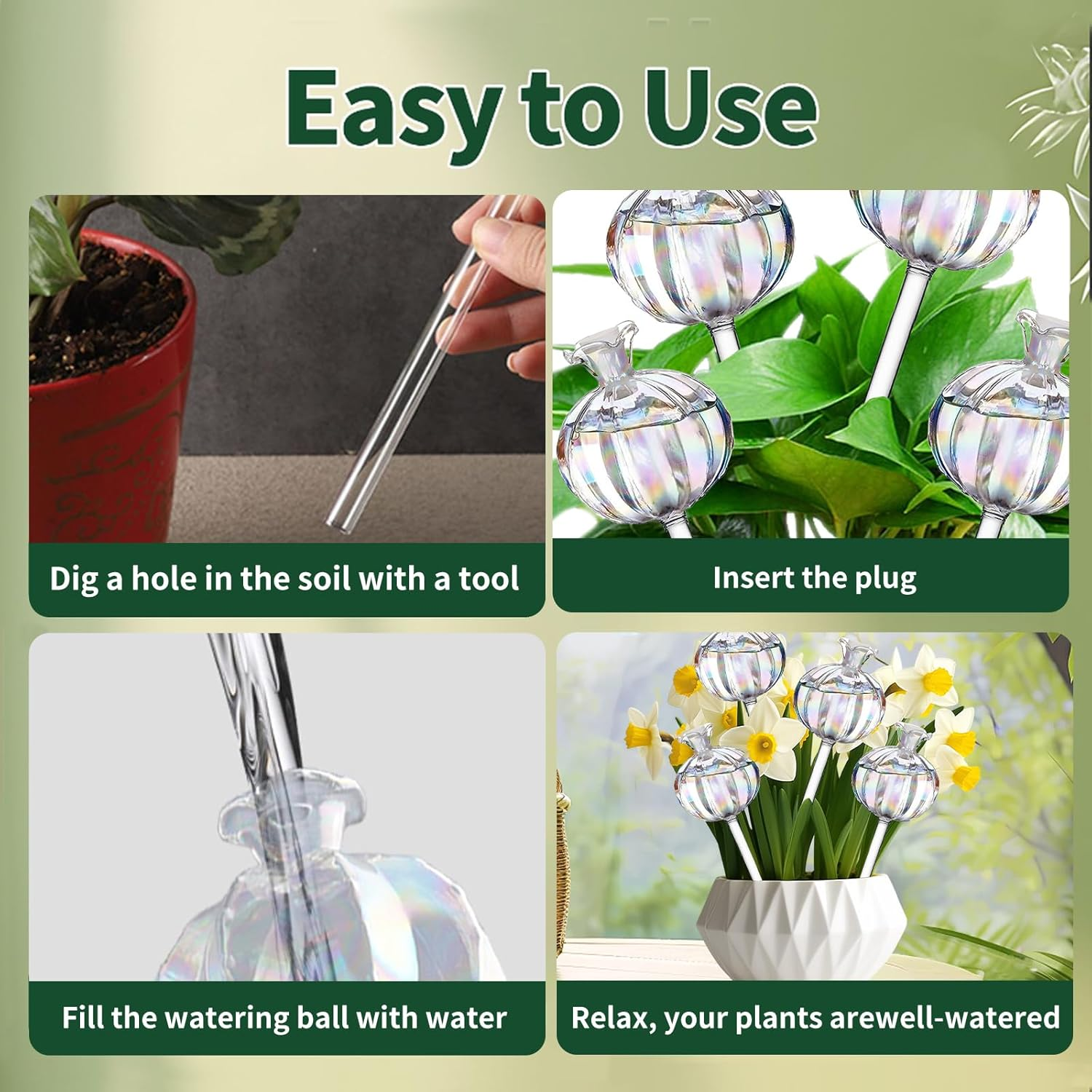 Aiiyiihii 4 Pack Plant Watering Globes, Pomegranate Shape Clear Glass Water Bulbs for Indoor Plants, Decorative Automatic Water Globes for Outdoor Plants, Glass Plant Waterer Self Watering Spikes image number 2