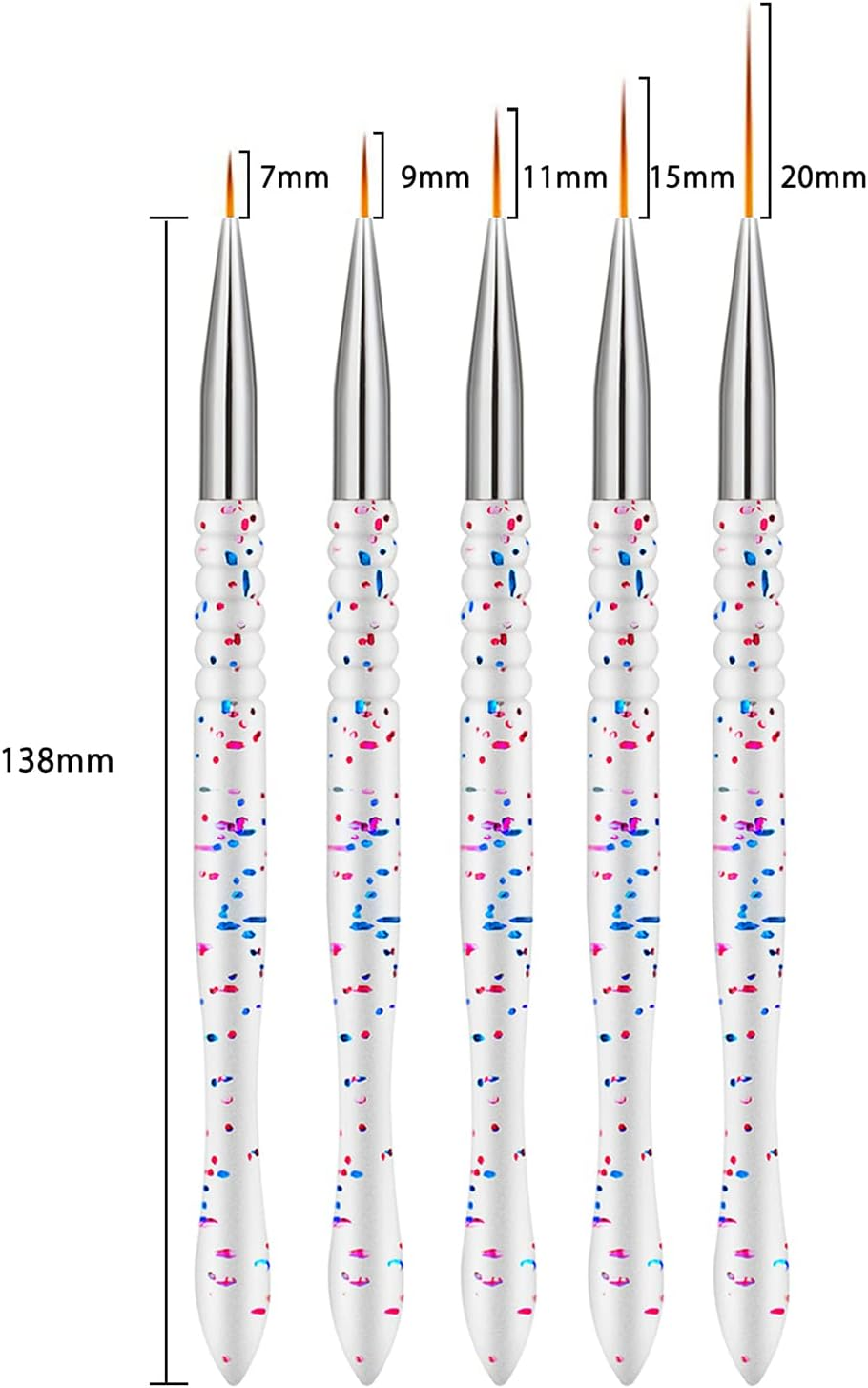 5Pcs Nail Art Brushes, Etercycle Thin Nail Brush for Nail Art, Fine Acrylic Nail Brush for DIY Design(7/9/11/15/20Mm) image number 6