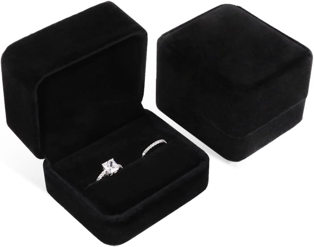 Isuperb Set of 2 Unit Classic Velvet Couple Ring Box Earring Jewelry Case Gift Boxes 2.2X1.9X1.6 Inch