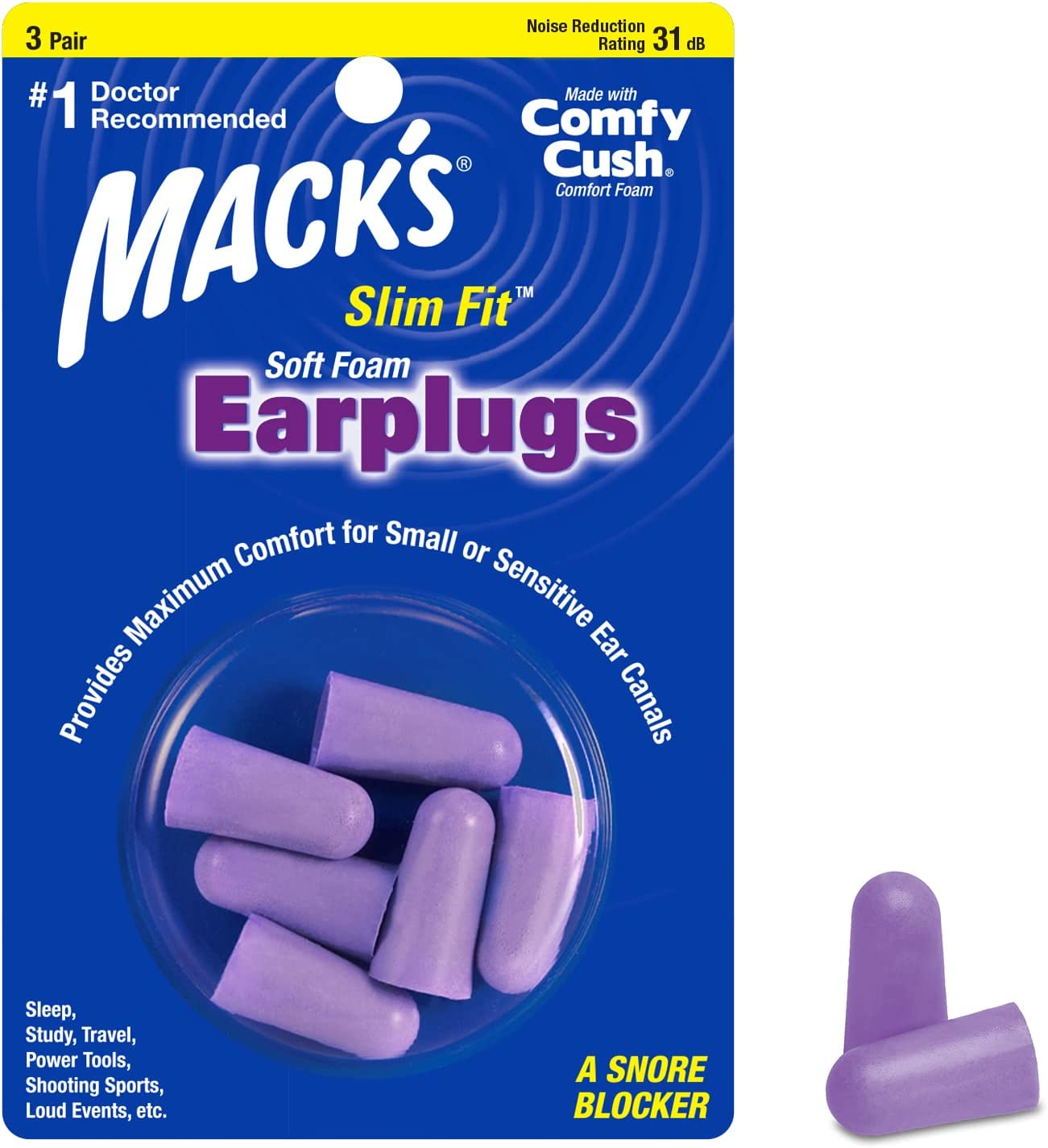 Mack'S Slim Fit Soft Foam Earplugs, 50 Pair - Small Ear Plugs for Sleeping, Snoring, Traveling, Concerts, Shooting Sports & Power Tools