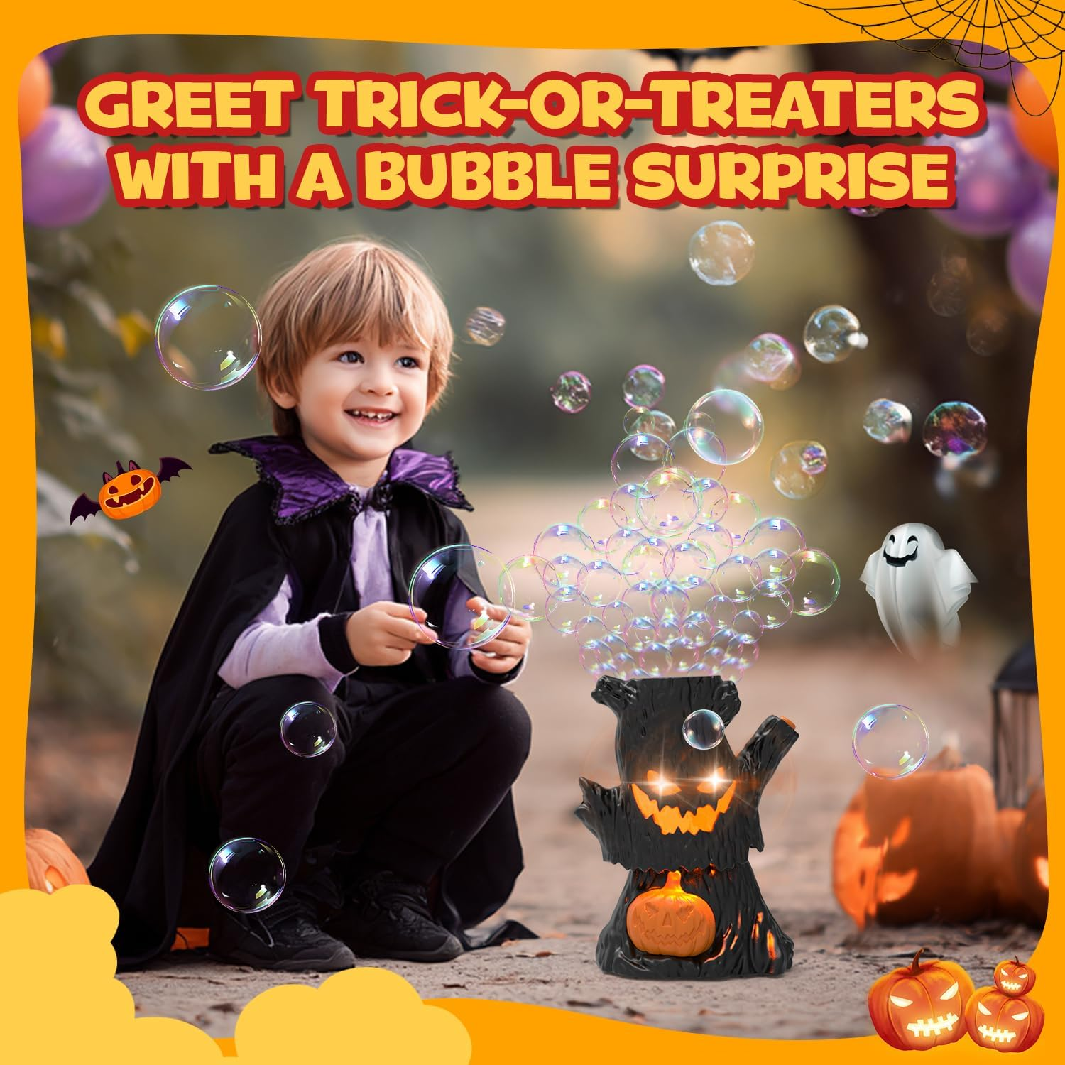 Halloween Bubble Machine, Haunted Stump Bubble Blower, USB Rechargeable, Wobbly Head Fun, Glow Eyes - Halloween Decorations Tree Toys Gifts for Kids, Boys, Girls image number 5