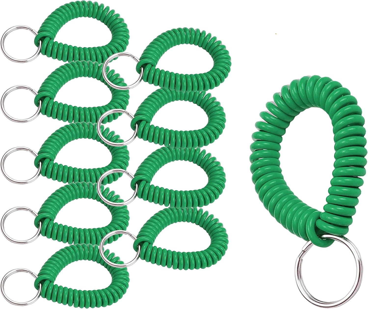 Lucky Line 2&rdquo; Spiral Wrist Coil with Steel Key Ring, Flexible Wrist Band Key Chain Bracelet, Stretches to 12&rdquo;, Green, 5 Pack (4104005) image number 5