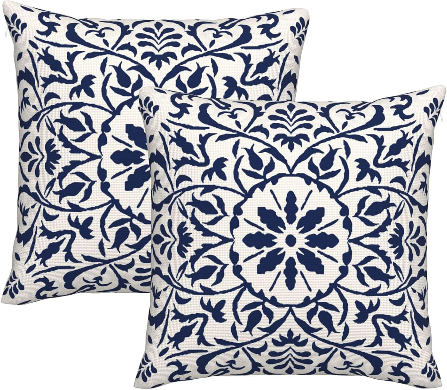 Set of 2 Navy Blue Boho Cushion Cover 50Cm X 50Cm Bohemian Geometric Modern Decor Square Linen Pillow Cases for Sofa Bed Couch Outdoor Cushions Covers 20X20 Inches