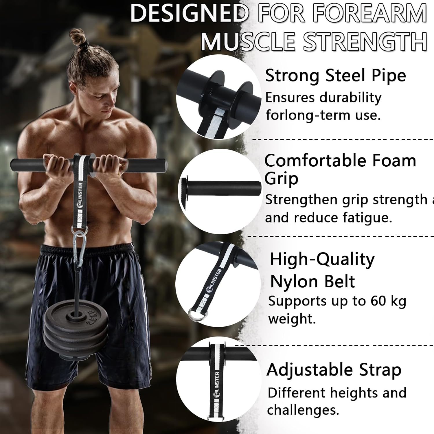 Wrist and Forearm Blaster, Wrist Roller & Forearm Roller for Training with Ultra Strong Nylon Webbing, Arm Strength Training Fitness Equipment Anti-Slip Home Gym Workout image number 6