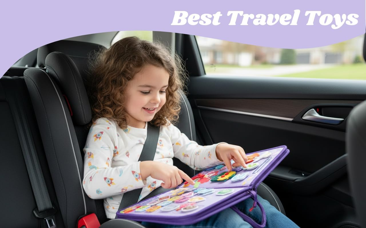 Montessori Busy Book for Toddlers &ndash; Sensory Learning Travel Toys, Busy Board Activity Book for Plane, Car & Preschool &ndash; Educational Birthday 1 2 3 4 5 6 Year Old Boys & Girls (Purple)