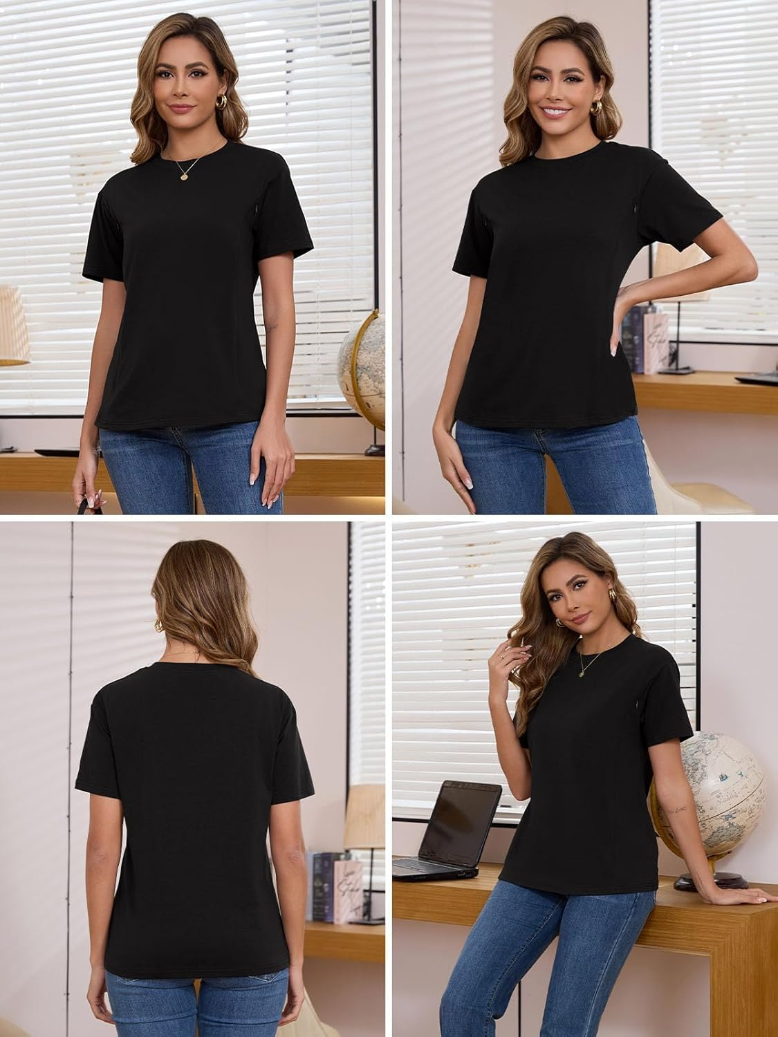 Liu & Qu 3-Pack Breastfeeding Shirts for Women with Hidden Zippers Short Sleeve Maternity Nursing Tops image number 6