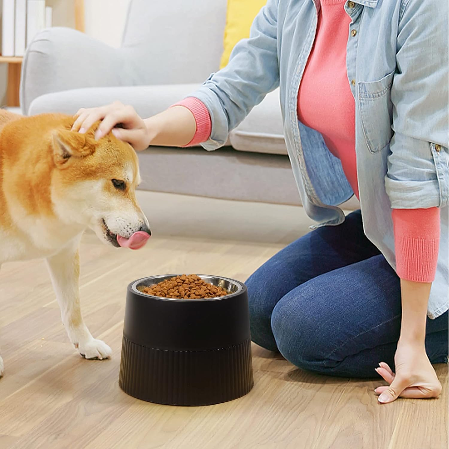 Elevated Dog Bowl, Raised Dog Feeder with Removable Stainless Steel Food and Water Bowl, Non-Skid Dog Dish Black 18 X 13Cm image number 4