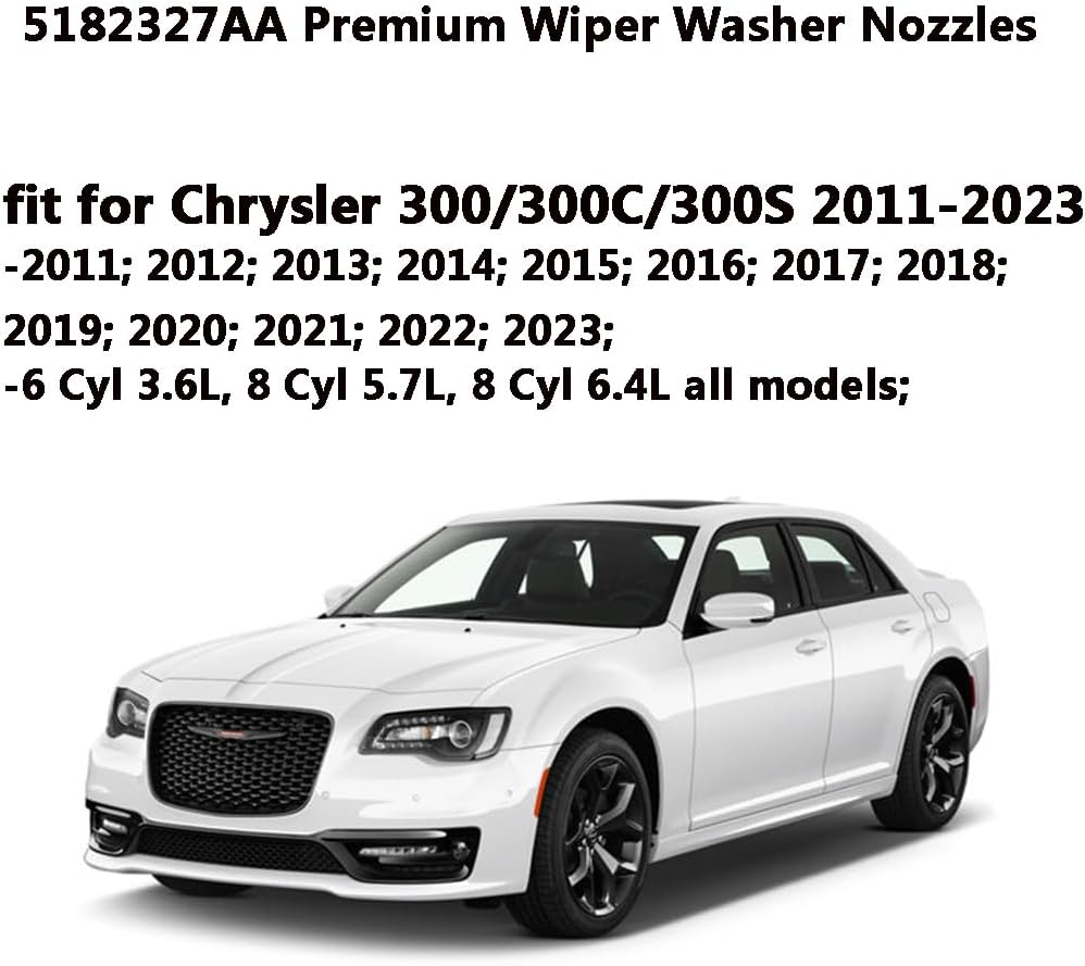 5182327AA Premium Wiper Washer Nozzles Fit for Dodge Challenger/Charger 2011-2017 | Chrysler 300 (2011-2023), Windshield Washer Fluid Jet Nozzle | Easy to Install | 2 Pack, Ref 68260029AA, 58147 image number 2