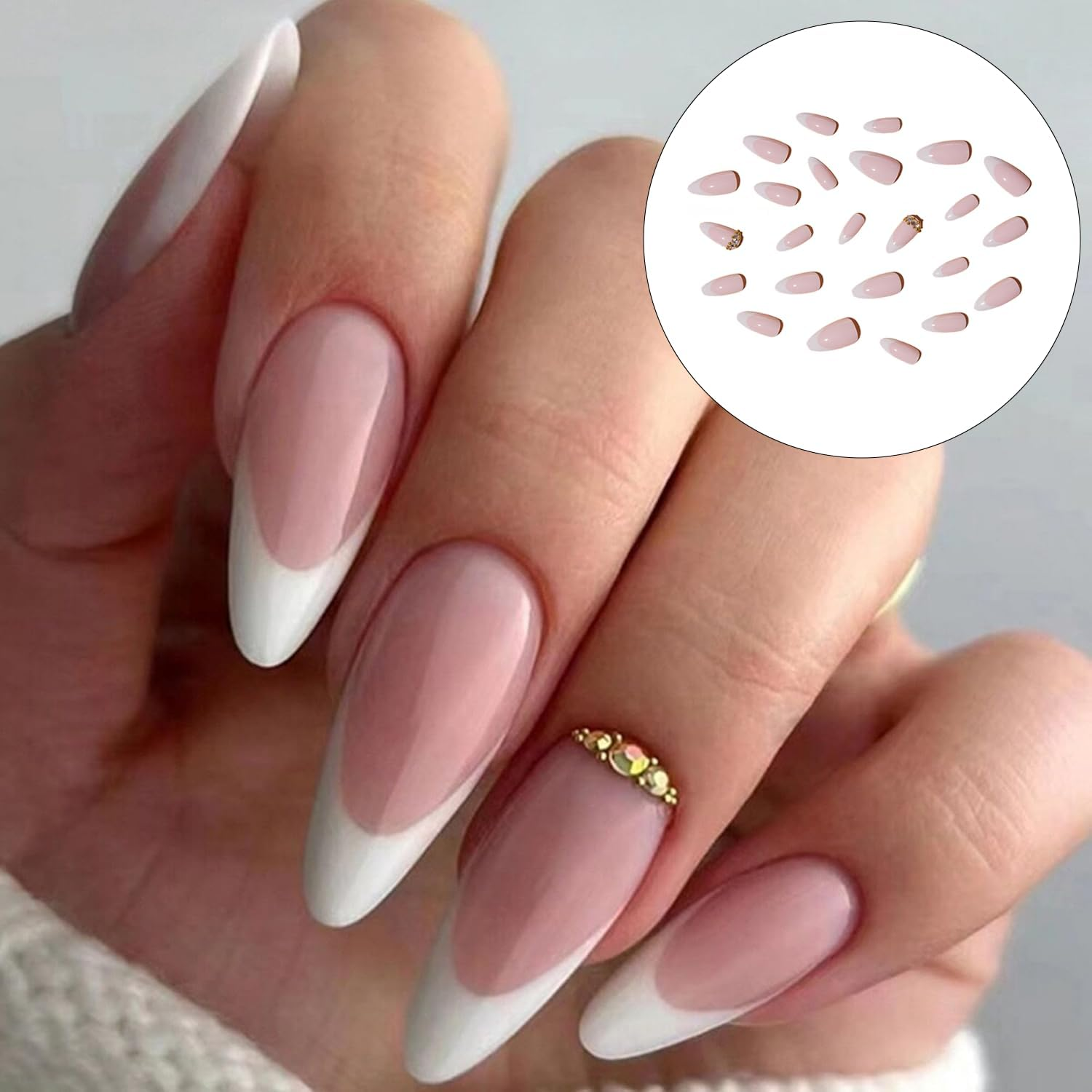 Press on Nails, 48Pcs Acrylic French Full Cover False in Nude Color Two Styles of Almond Fake Nails for Women and Girls, Ideal for Daily Decoration and Easy DIY image number 1