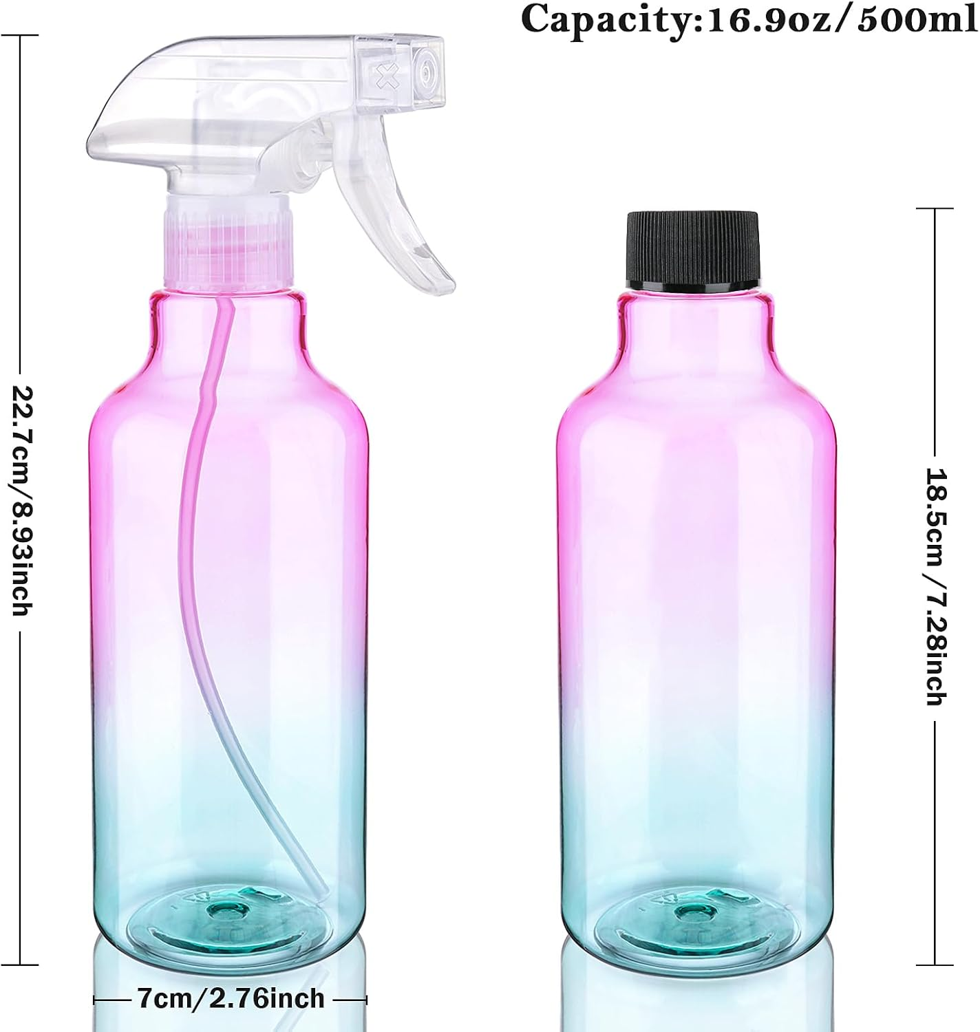 Plastic Spray Bottle 16.9Oz Empty Spray Bottles Refillable Container Trigger Sprayer for Cleaning Solutions, Water, Plants, Pet, Essential Oils, Hair, 2 Pack (Gradient)