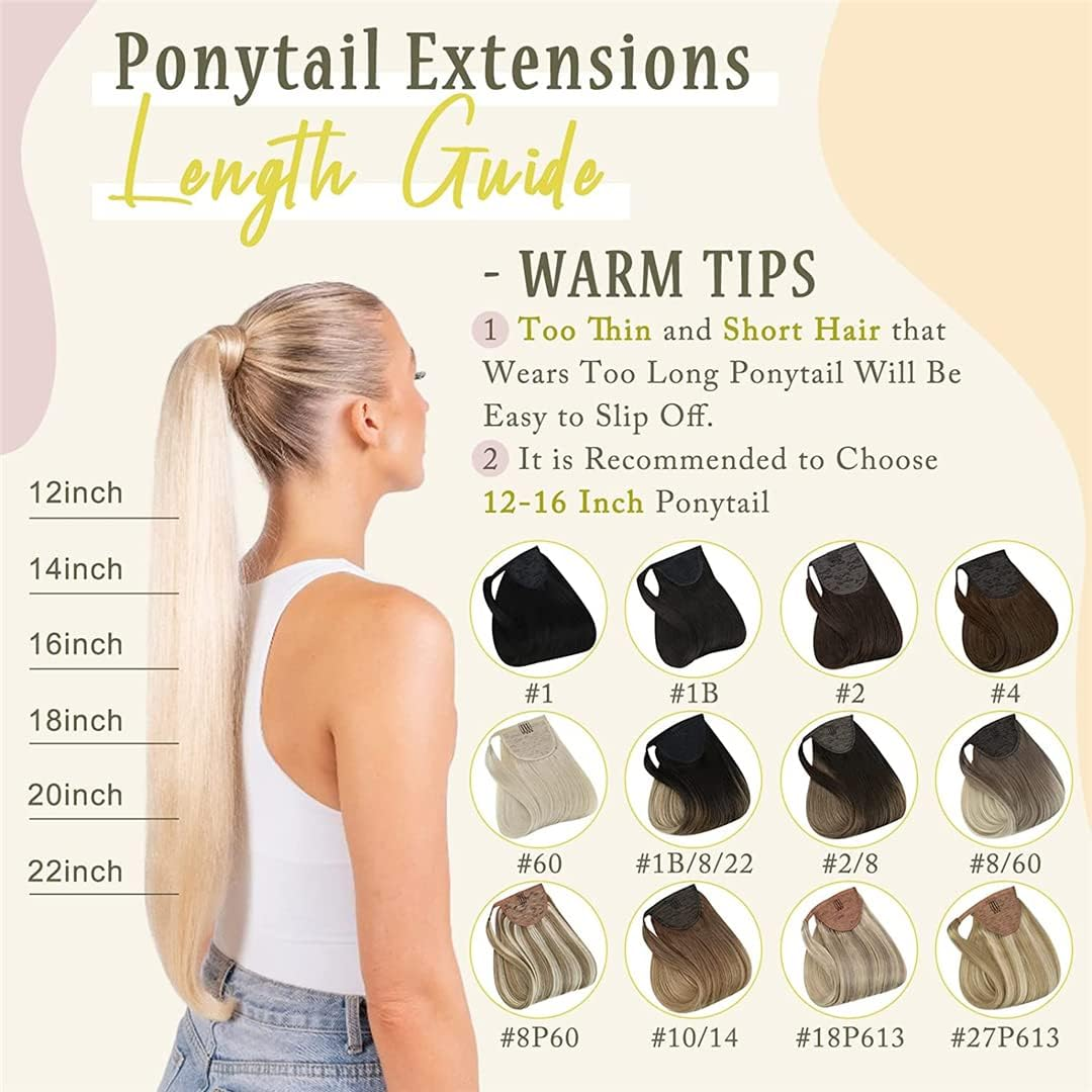 Ponytailtail Extension Highlighted Bleach Blonde Hair Ponytailtail Hair Piece for Women Clip in Ponytailtail Hair Extensions 1B 14 Inches 70G image number 2