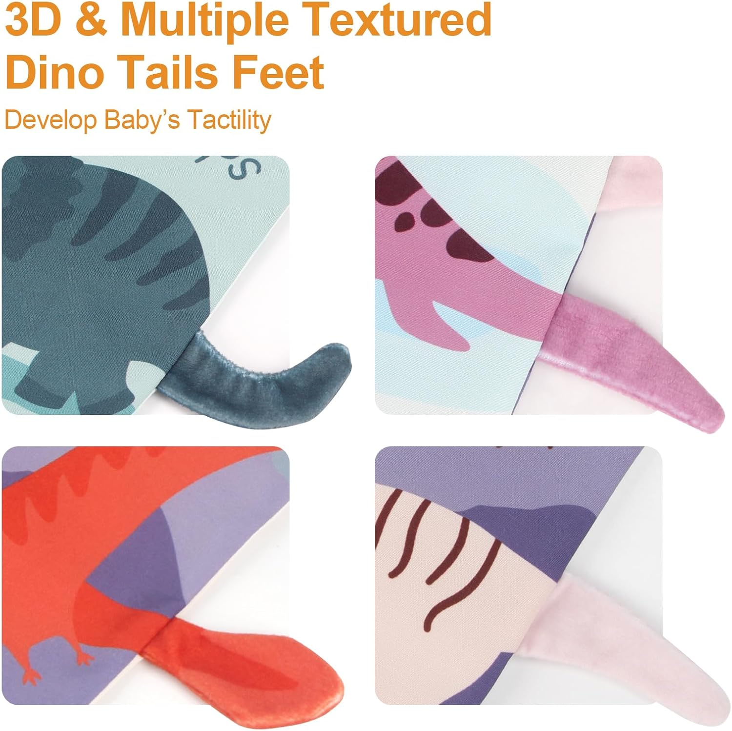 Joyfia Baby Toys 0-6 Months, Infant Tummy Time Toys High Contrast Sensory Touch Feel Book 6-12 Months, Crinkle Cloth Book with 3D Dino, Car Seat & Stroller Toys, Baby Boys Girls Developmental Gifts image number 2