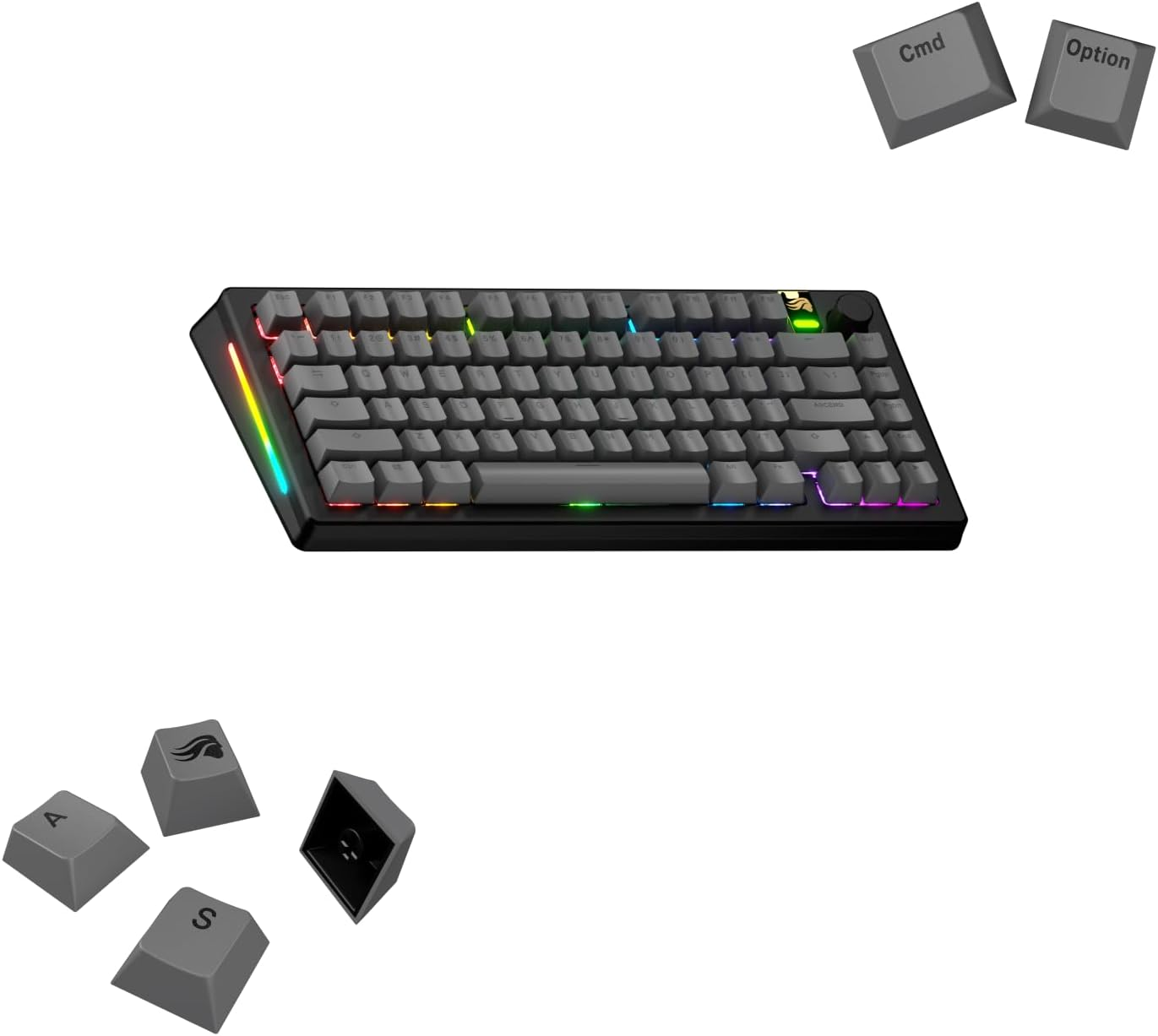 Glorious Gaming - GPBT Basics Keycaps (Ashen Grey) - 8 Colors, No-Fade Dye-Sublimated, Fits 100%,75%,65%,60% Custom Mechanical Keyboards, Fits ANSI & ISO - English QWERTY Layout