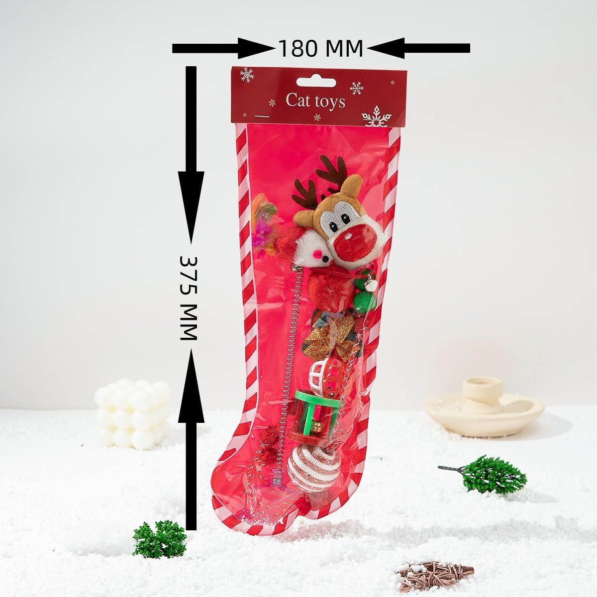 Mumoo Cat Christmas Stocking Cat Toys,7 Pcs Christmas Interactive Cat Toys Set for Christmas Cats Gift with Squeaky Toys, Balls, Cat Teaser Toys（Elk 6 PCS） image number 1