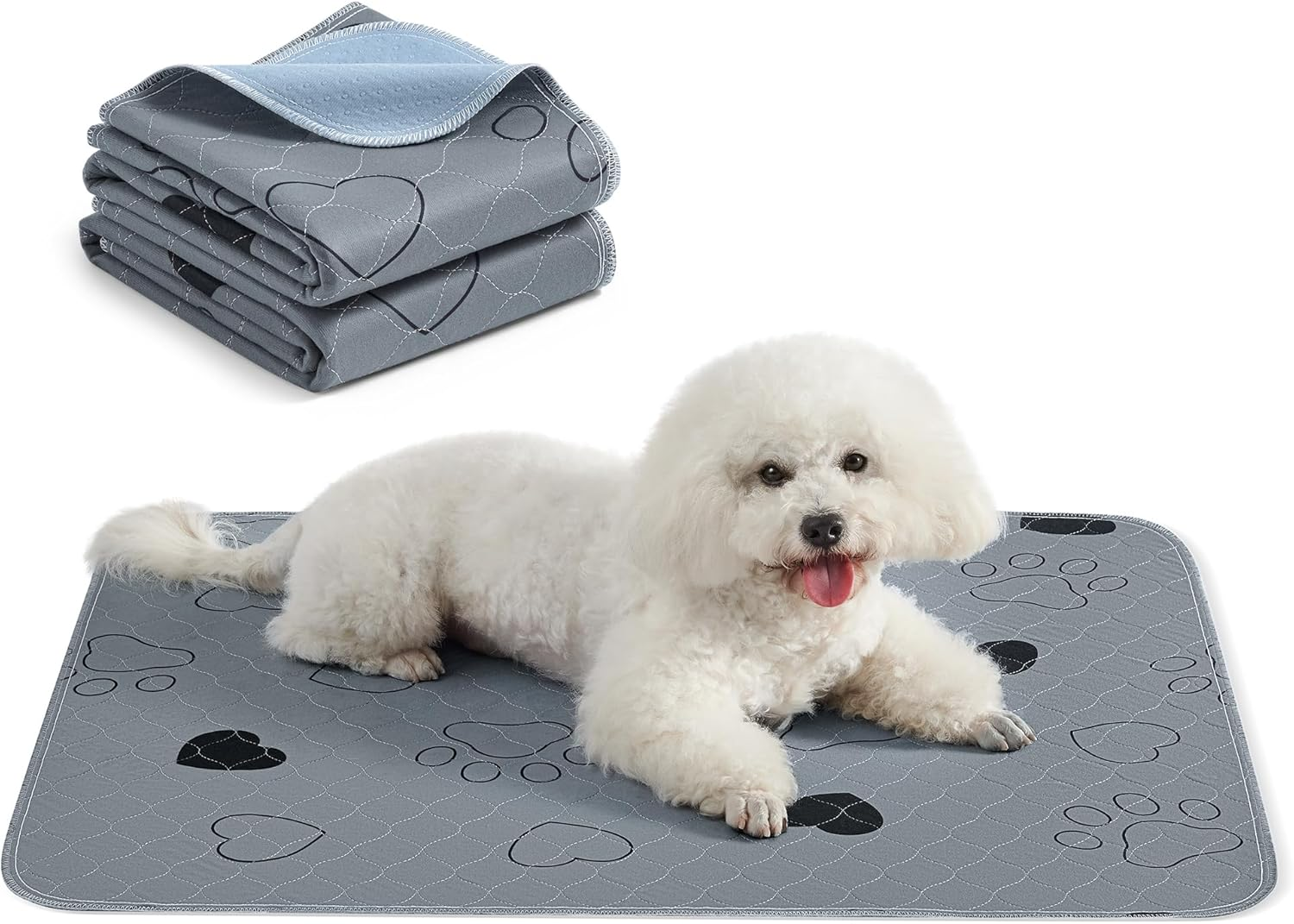 Feandrea Puppy Pads Washable Reusable Mats for Dogs, 91 X 86 Cm, Set of 2, M, Dog Toilet, Leak-Proof, Non-Slip, Super Absorbent, Cats, Rabbits, Grey PTD034G01 image number 4