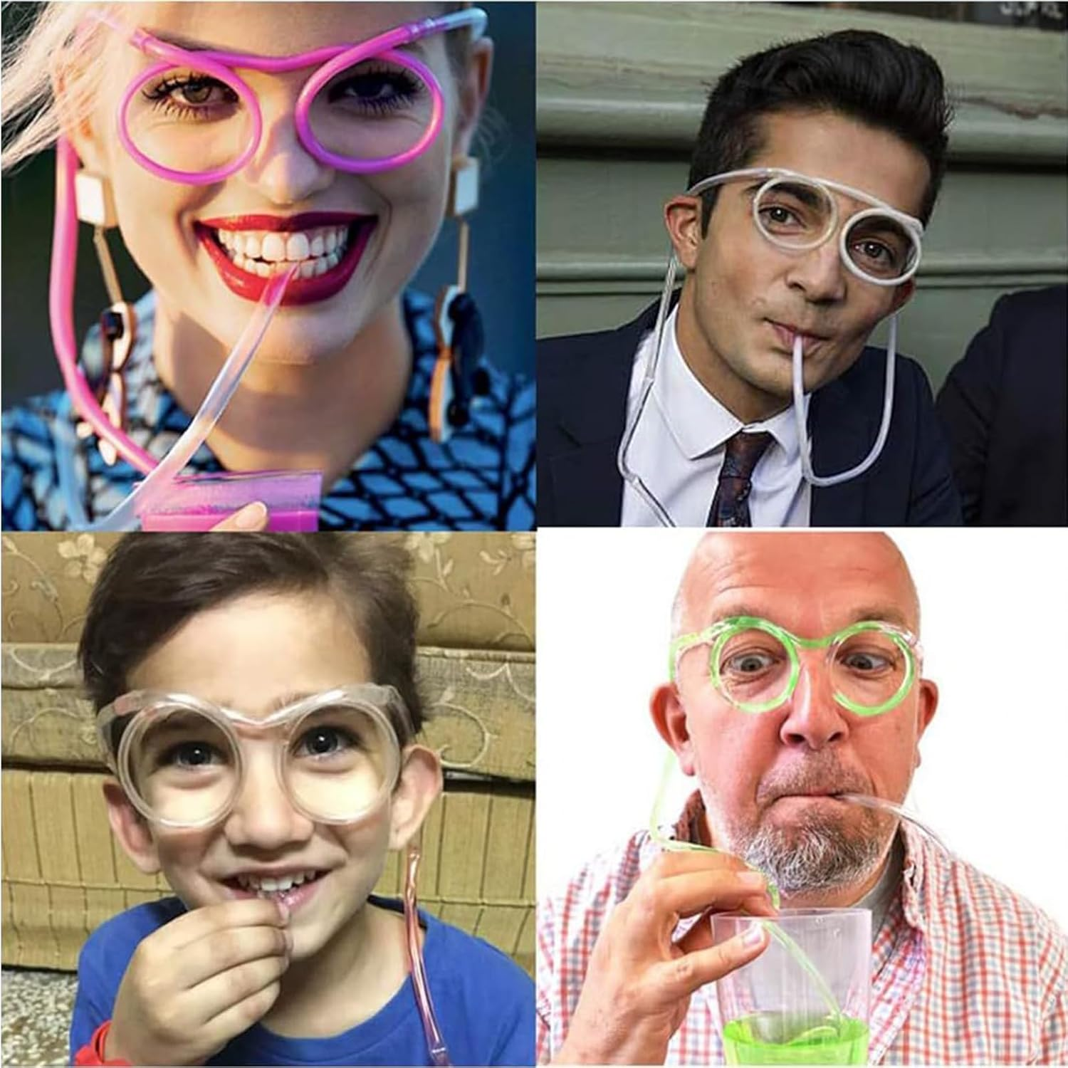 Yeanifeana 2 Pack Reusable Straw Glasses for Parties, Funny Novelty Loop Eyeglass Straws for Birthday, Party, DIY Activities & Annual Meetings image number 1