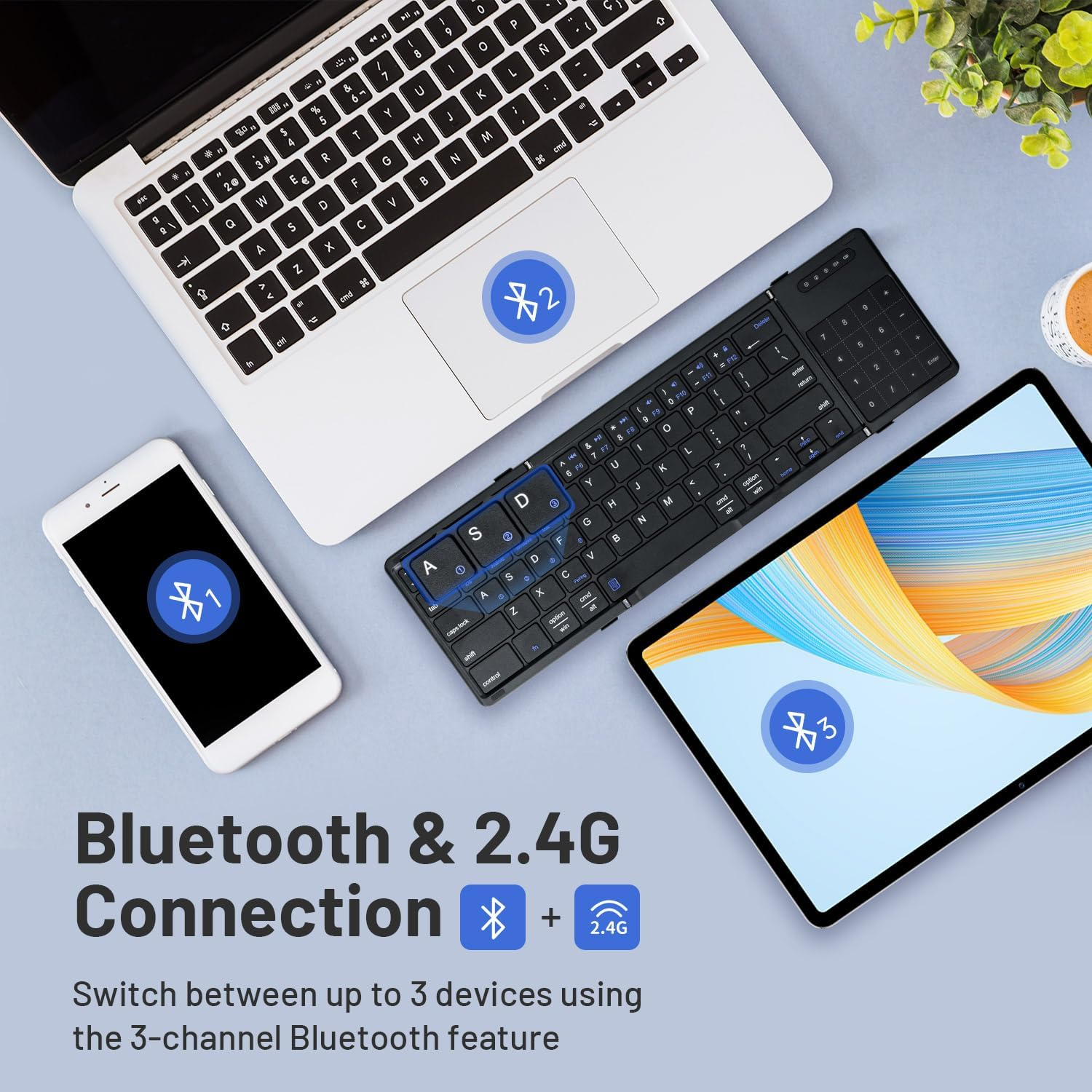 Mcbazel Foldable Bluetooth Keyboard with Touchpad & Numeric Keypad, Wireless Dual-Mode (Bluetooth 5.1 & 2.4G), Universal Compatibility,Premium PU Leather Design for Windows, Ios, Mac
