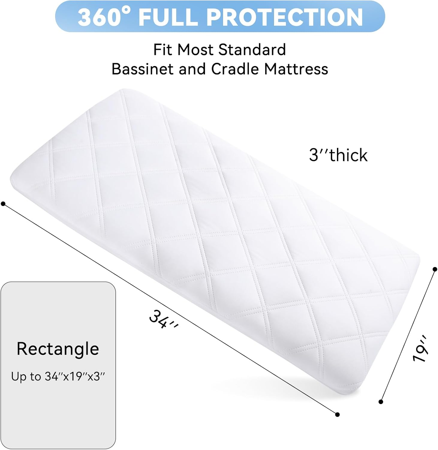 Yoofoss Waterproof Bassinet Mattress Pad Cover 2 Pack Fit for Rectangle Bassinet Mattress, Baby Bassinet Mattress Protector for Boys and Girls 34X19In image number 1