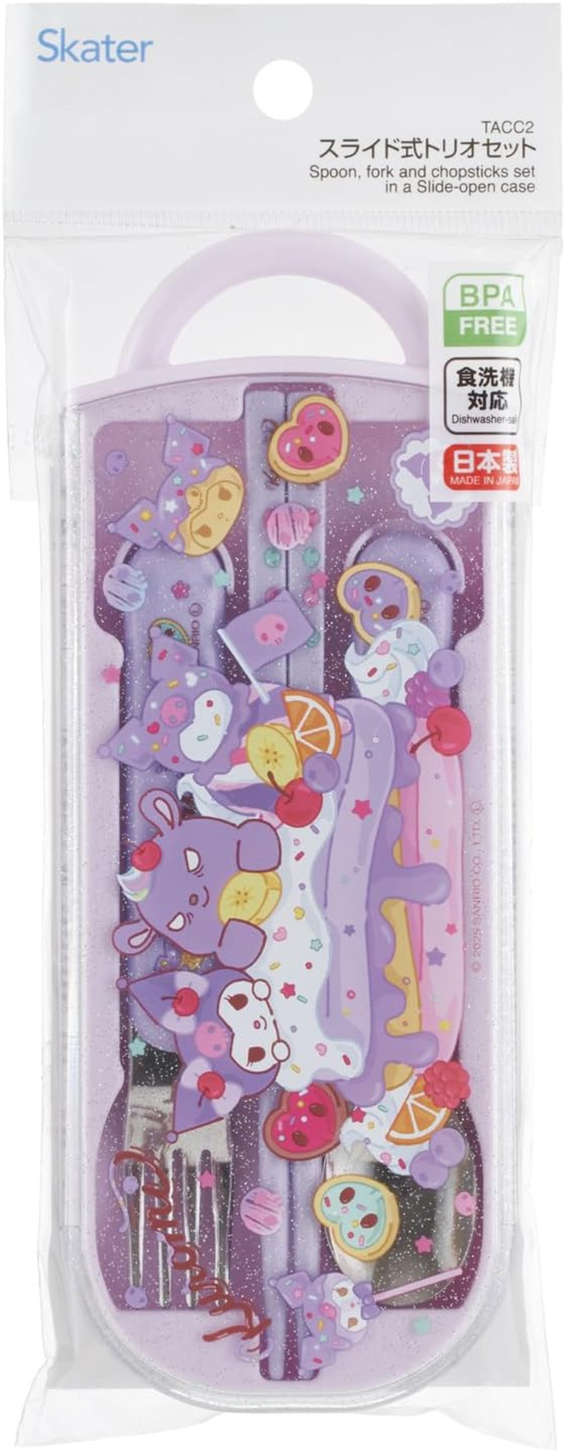 Skater TACC2-A Children'S Trio Set Chopsticks, Spoon, Fork, 6.5 Inches (16.5 Cm), Sanrio Kurumi Fancy Snacks Weets, Girls image number 2