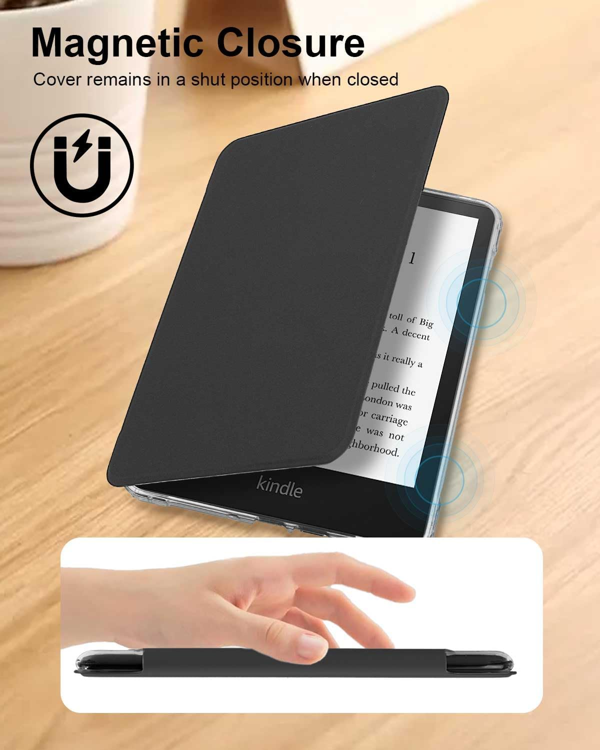 T Tersely Detachable Magnetic Case for All-New Kindle 11Th Generation 2024/2022 Release, 6 Inch, Clear Back Shockproof Light Cover with Auto Wake/Sleep, Black