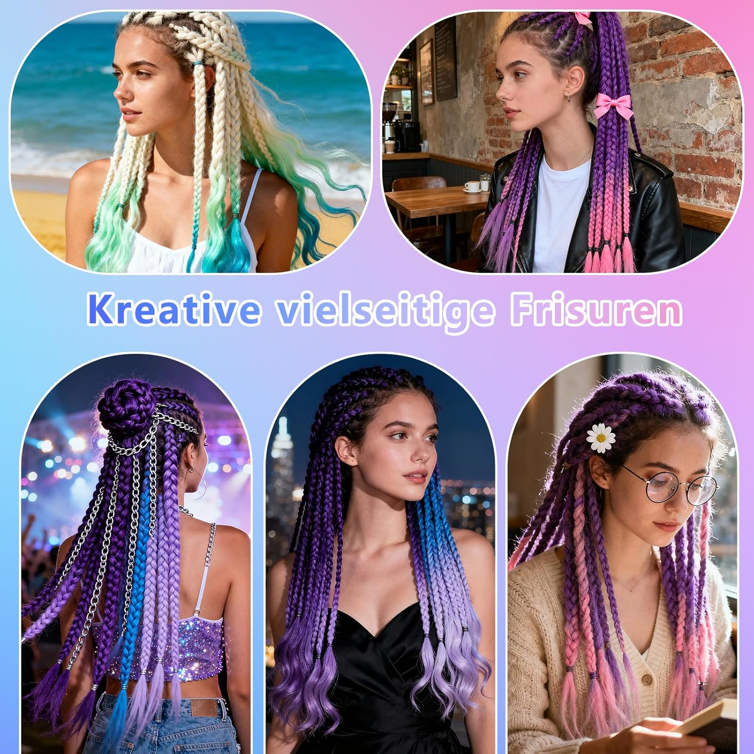 Raheem Pack of 3 Jumbo Braids Hair 24 Inch Braided Hair Extensions Colour Gradient 3 Colours Jumbo Braided Hair Extensions with 3 Crochet Hooks, Fashionable Synthetic Hair for Braiding Hair